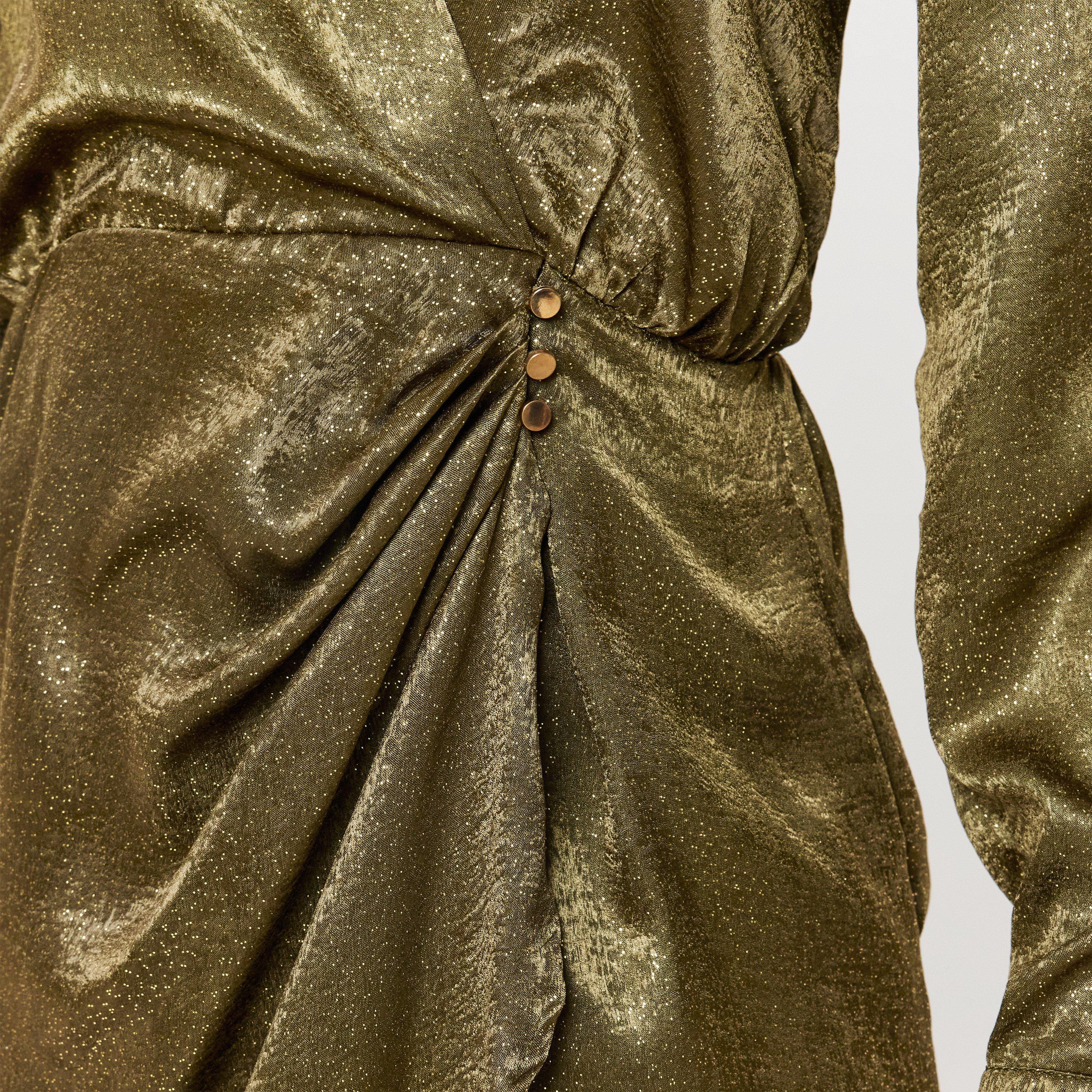 Green - AX Paris - Olive And Gold Wrap Shirt Midi Dress - 5