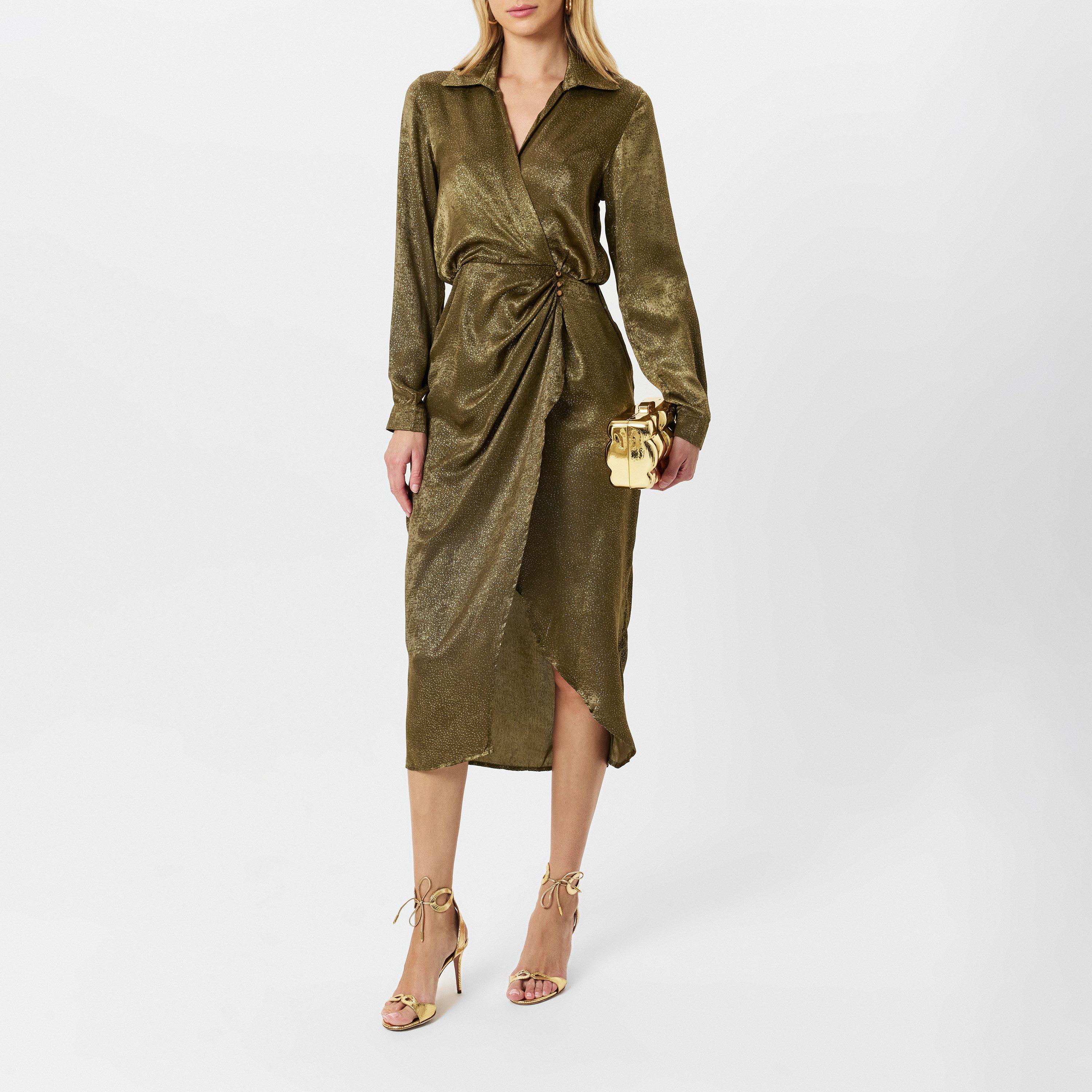 Green - AX Paris - Olive And Gold Wrap Shirt Midi Dress - 6