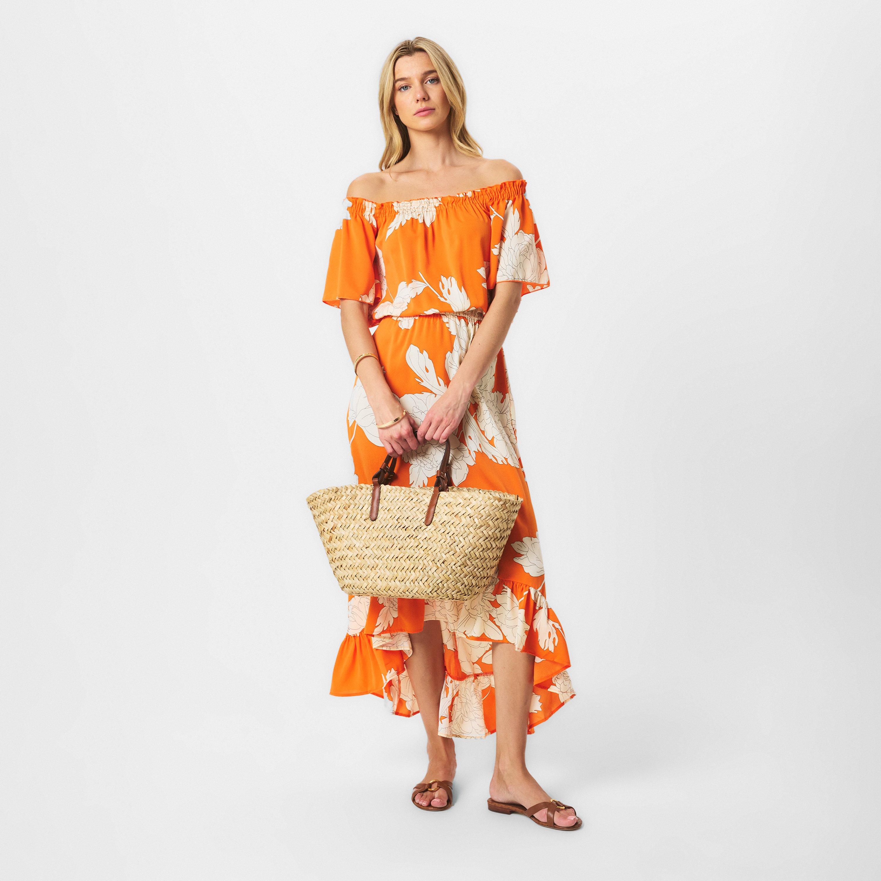 Orange - AX Paris - Blood Orange Printed Bardot Style Midi Dress - 6