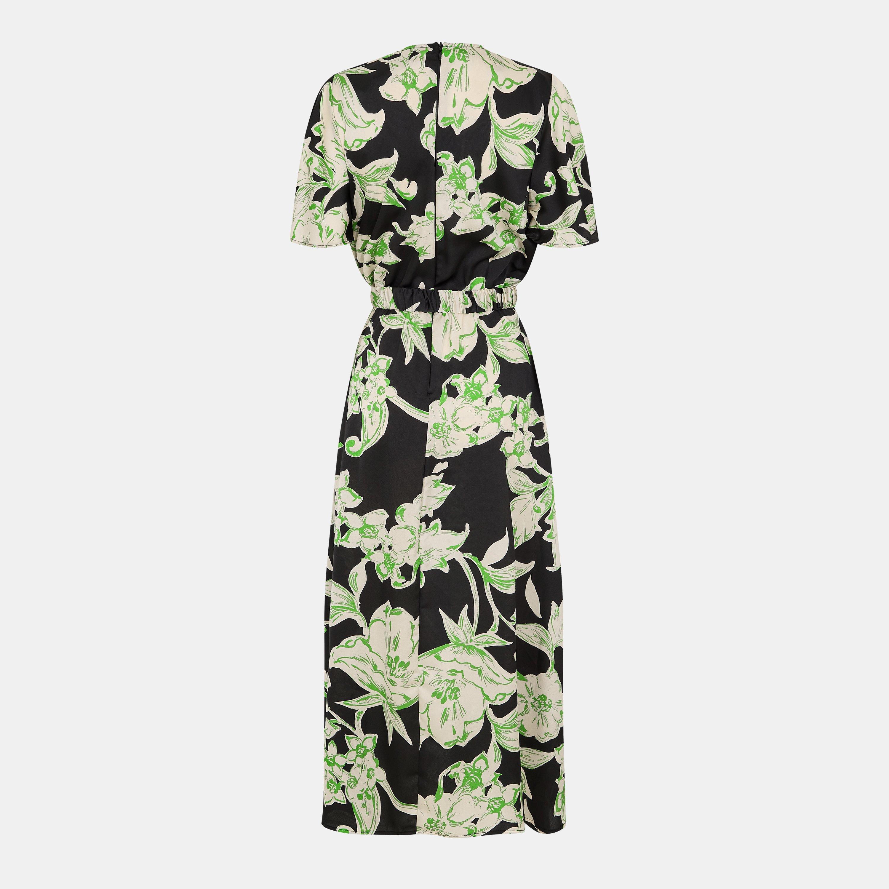 Multi - AX Paris - Multi Floral Printed Short Sleeve Belted Wrap Midi Dress - 2