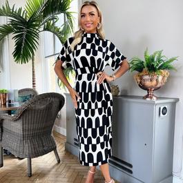 AX Paris Black And Cream Abstract Print High Neck Wrap Skirt Midi Dress