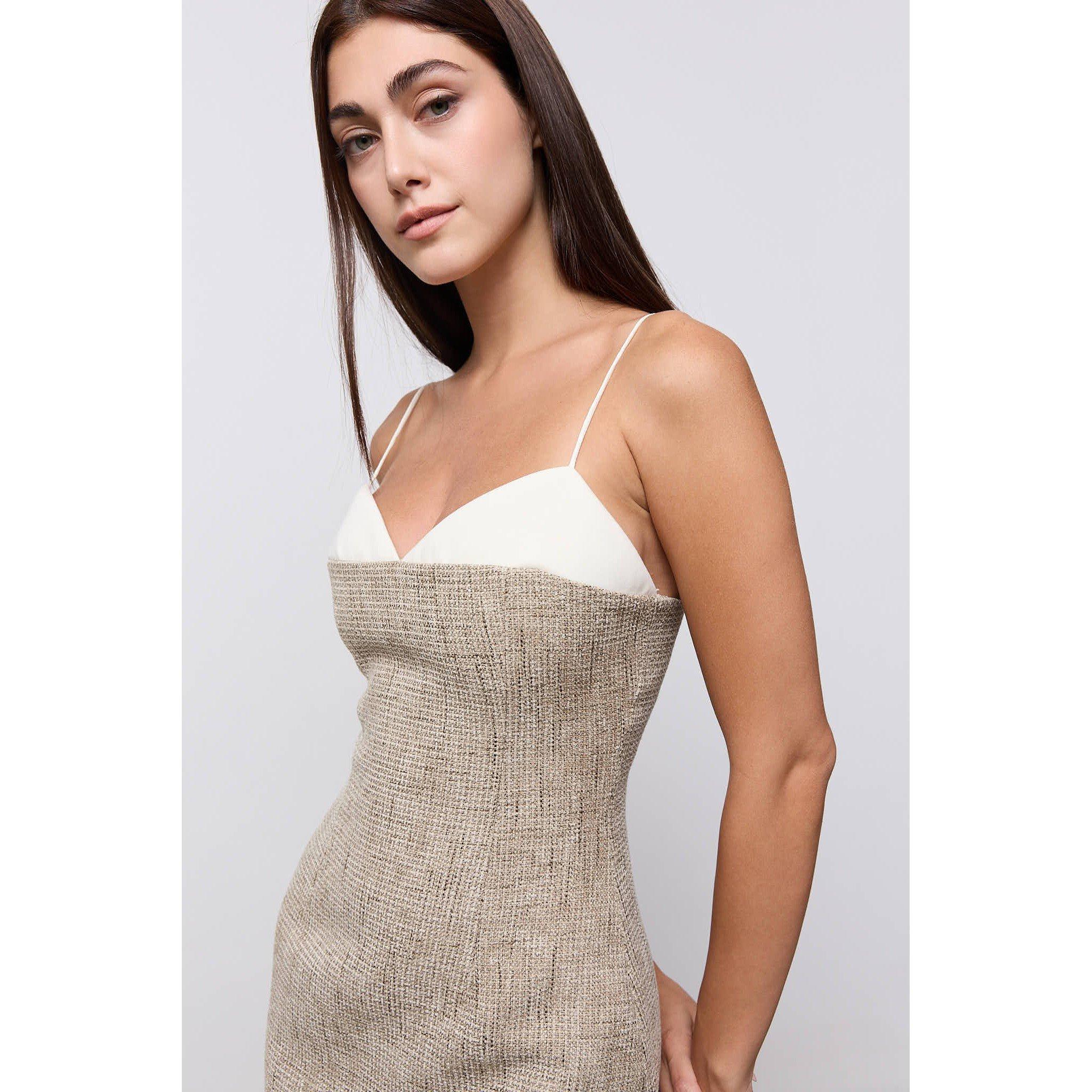 Beige Twd - Odd Muse - Odd Muse Tweed Contrast Detail Midi Dress - 5
