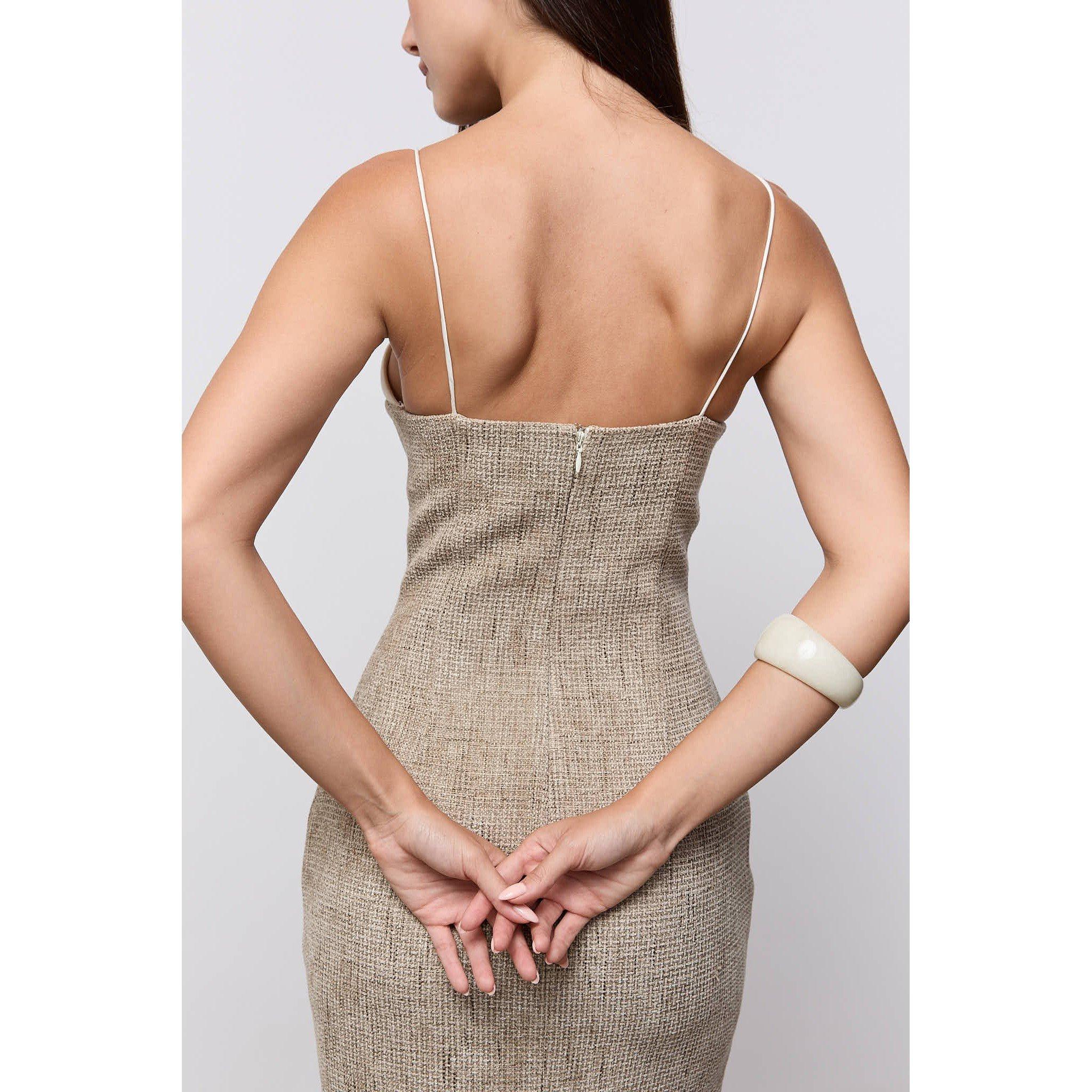 Beige Twd - Odd Muse - Odd Muse Tweed Contrast Detail Midi Dress - 7