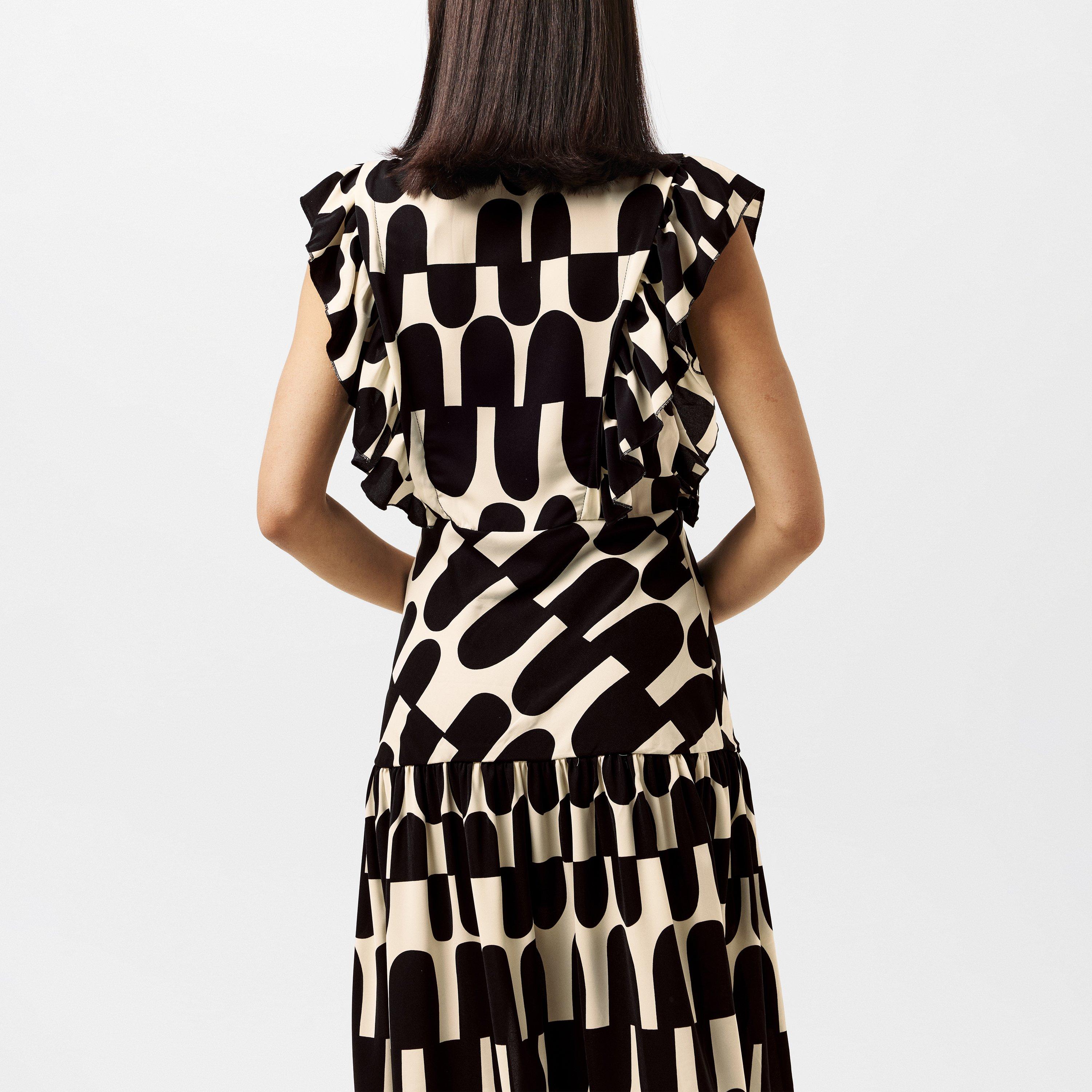 Black - AX Paris - Black and Cream Abstract Print Button Front Midi Dress - 3