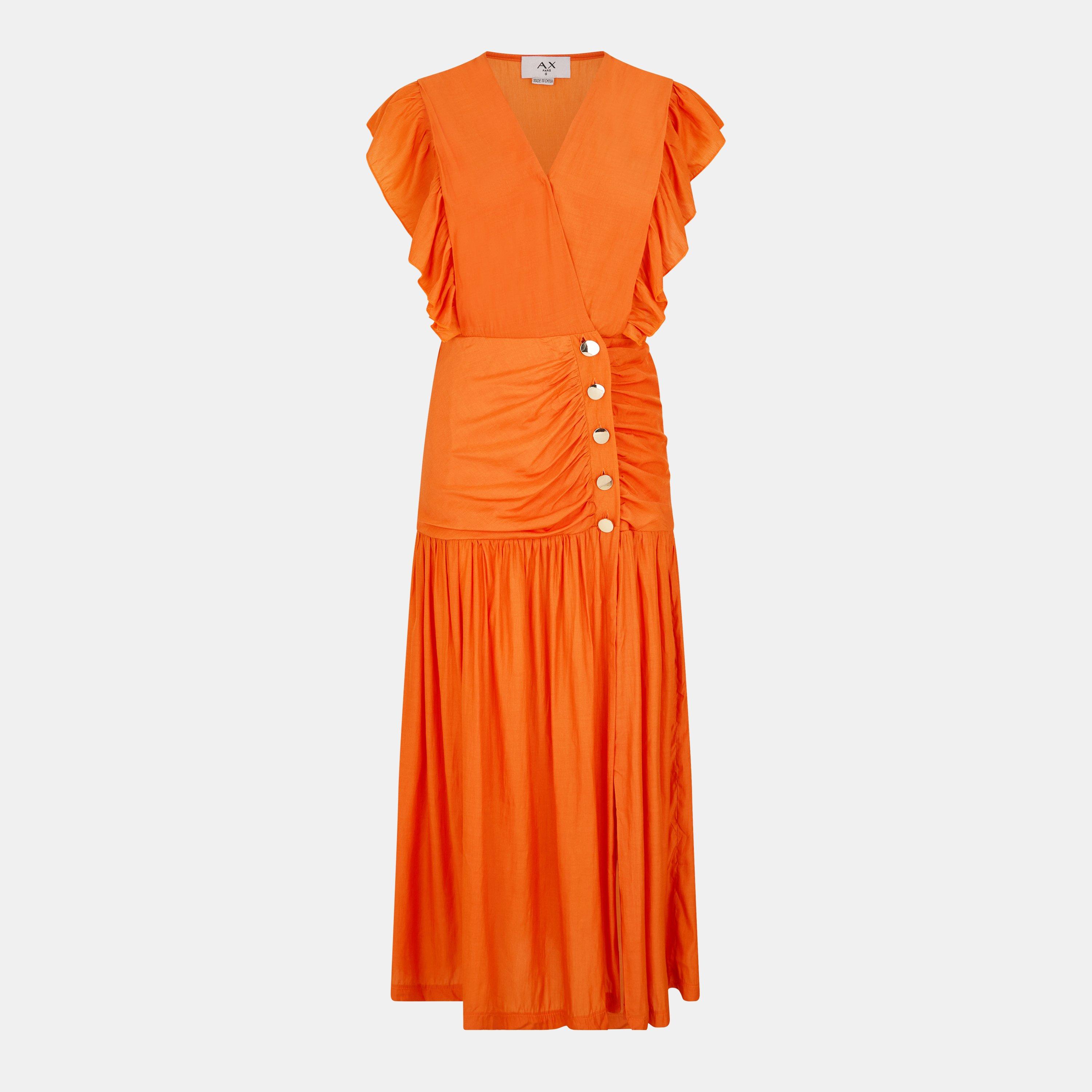 Orange - AX Paris - Orange Frill Shoulder Button Front Midi Dress - 1
