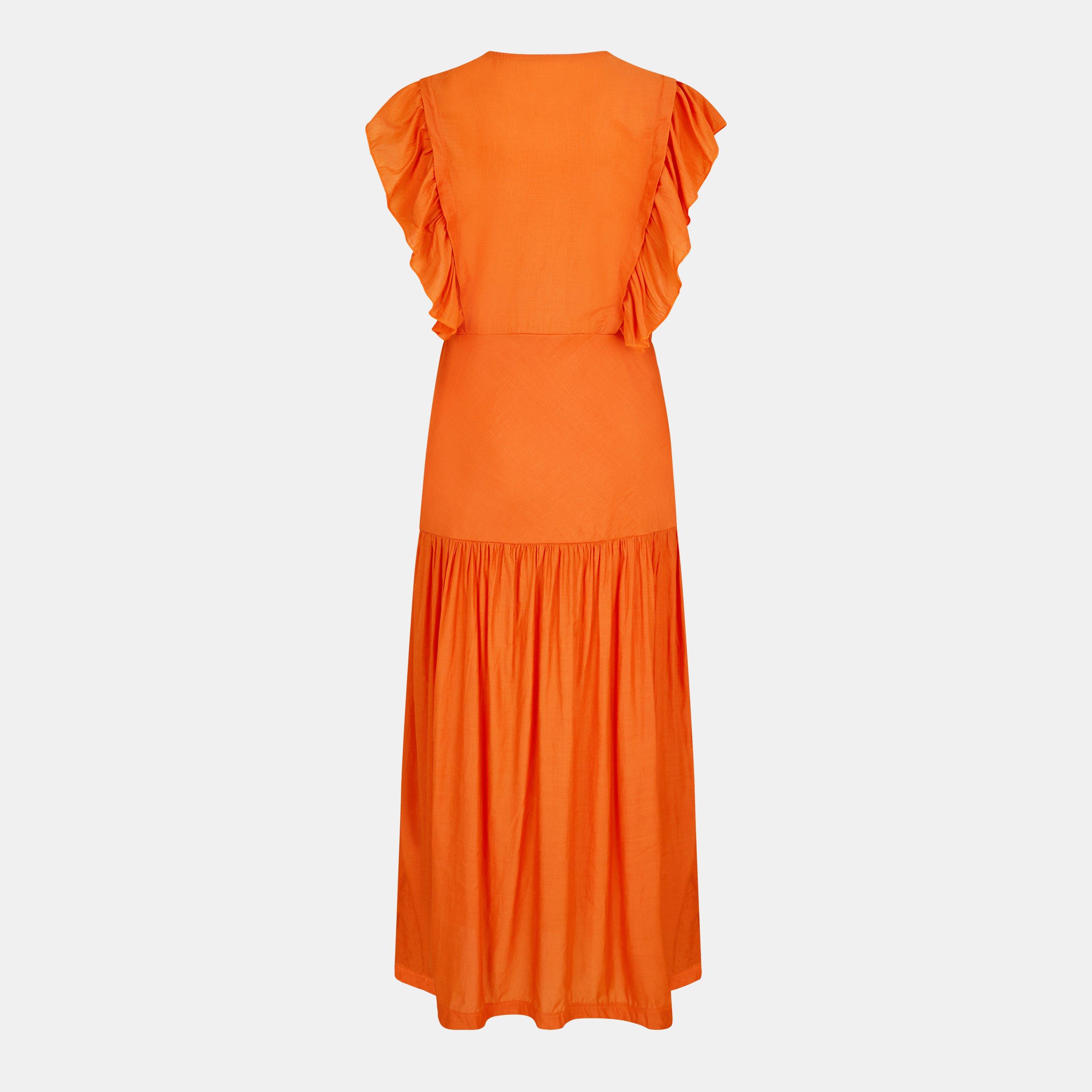 Orange - AX Paris - Orange Frill Shoulder Button Front Midi Dress - 2