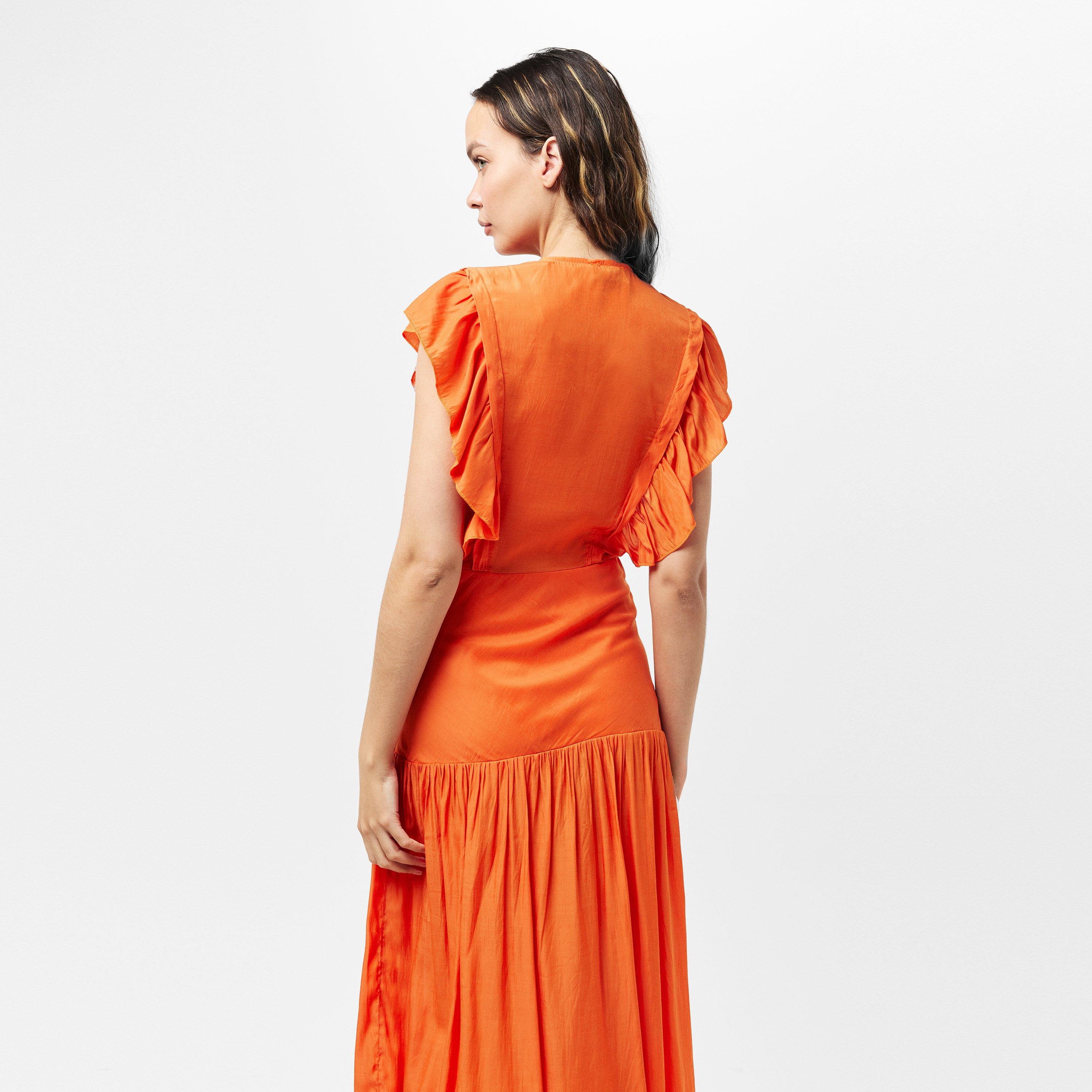 Orange - AX Paris - Orange Frill Shoulder Button Front Midi Dress - 4