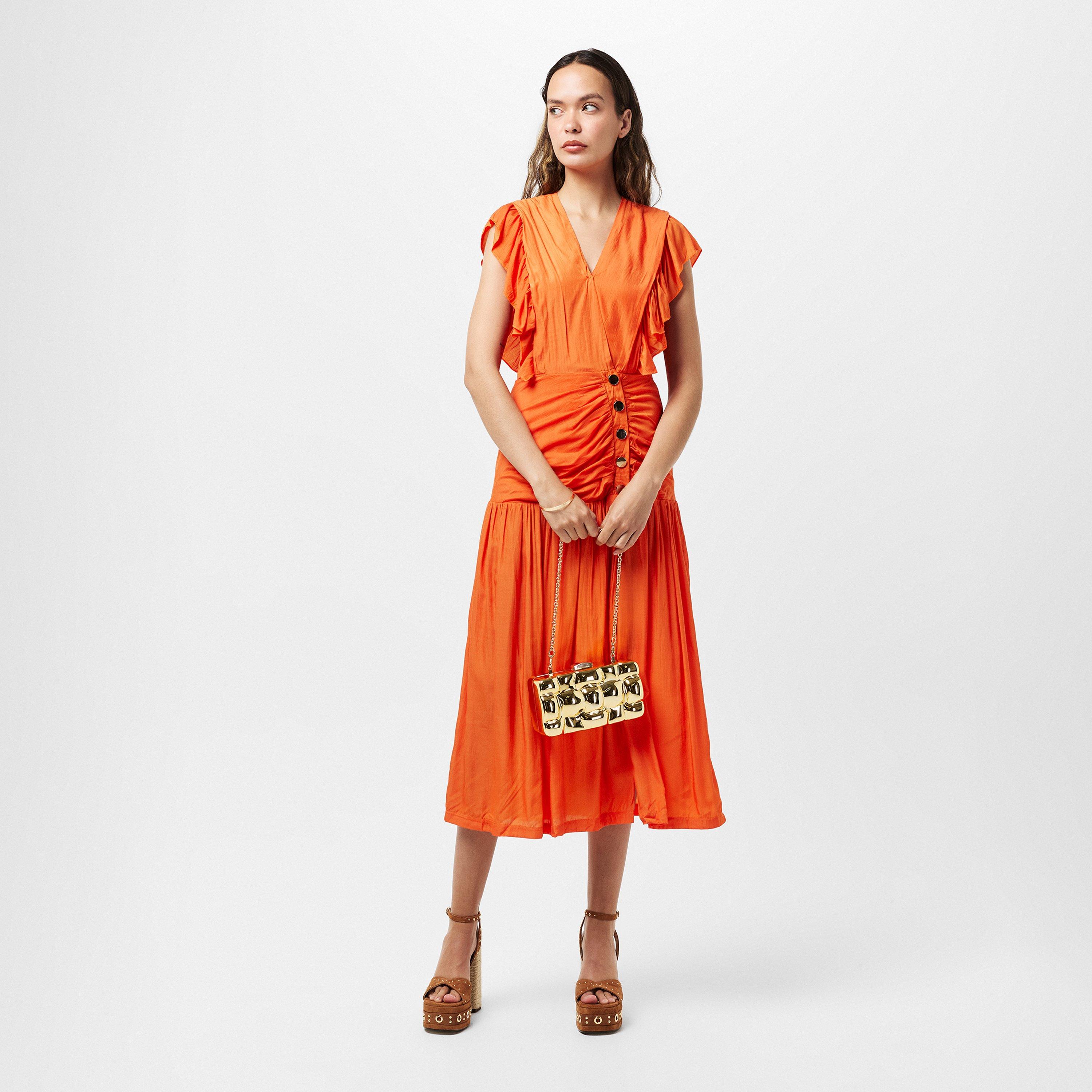 Orange - AX Paris - Orange Frill Shoulder Button Front Midi Dress - 6