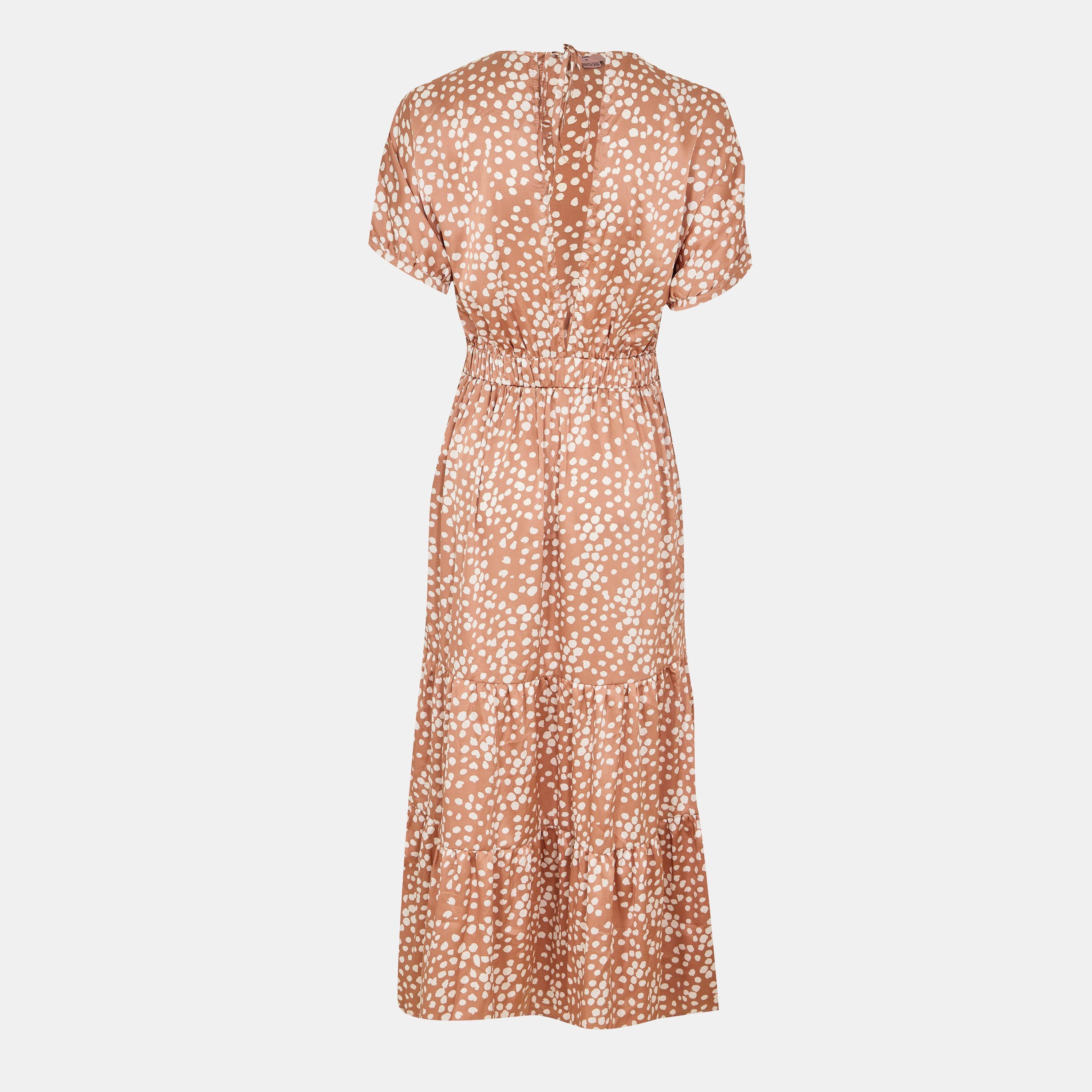 Brown - AX Paris - Mocha Print Twist Front Midi Dress - 2