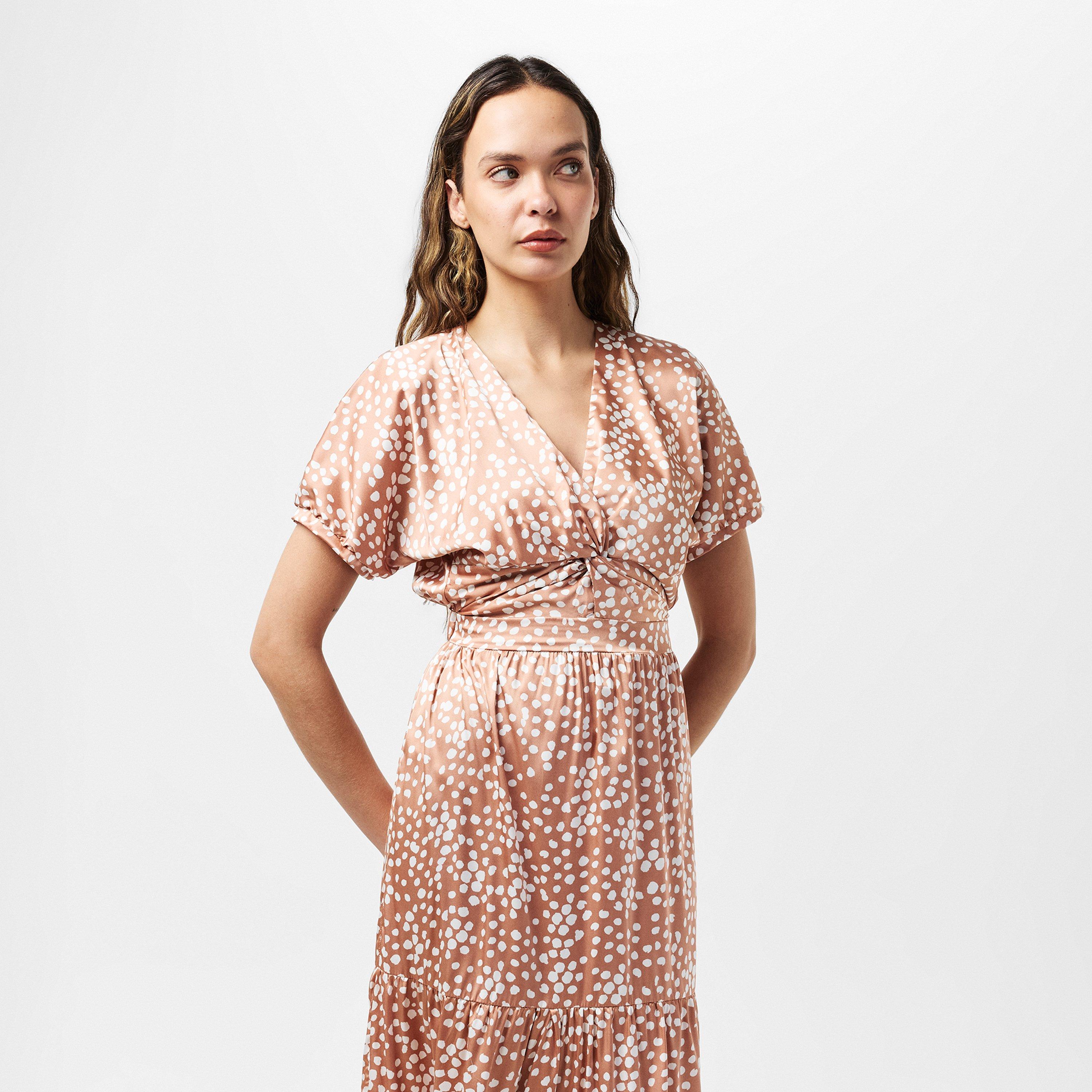 Brown - AX Paris - Mocha Print Twist Front Midi Dress - 3