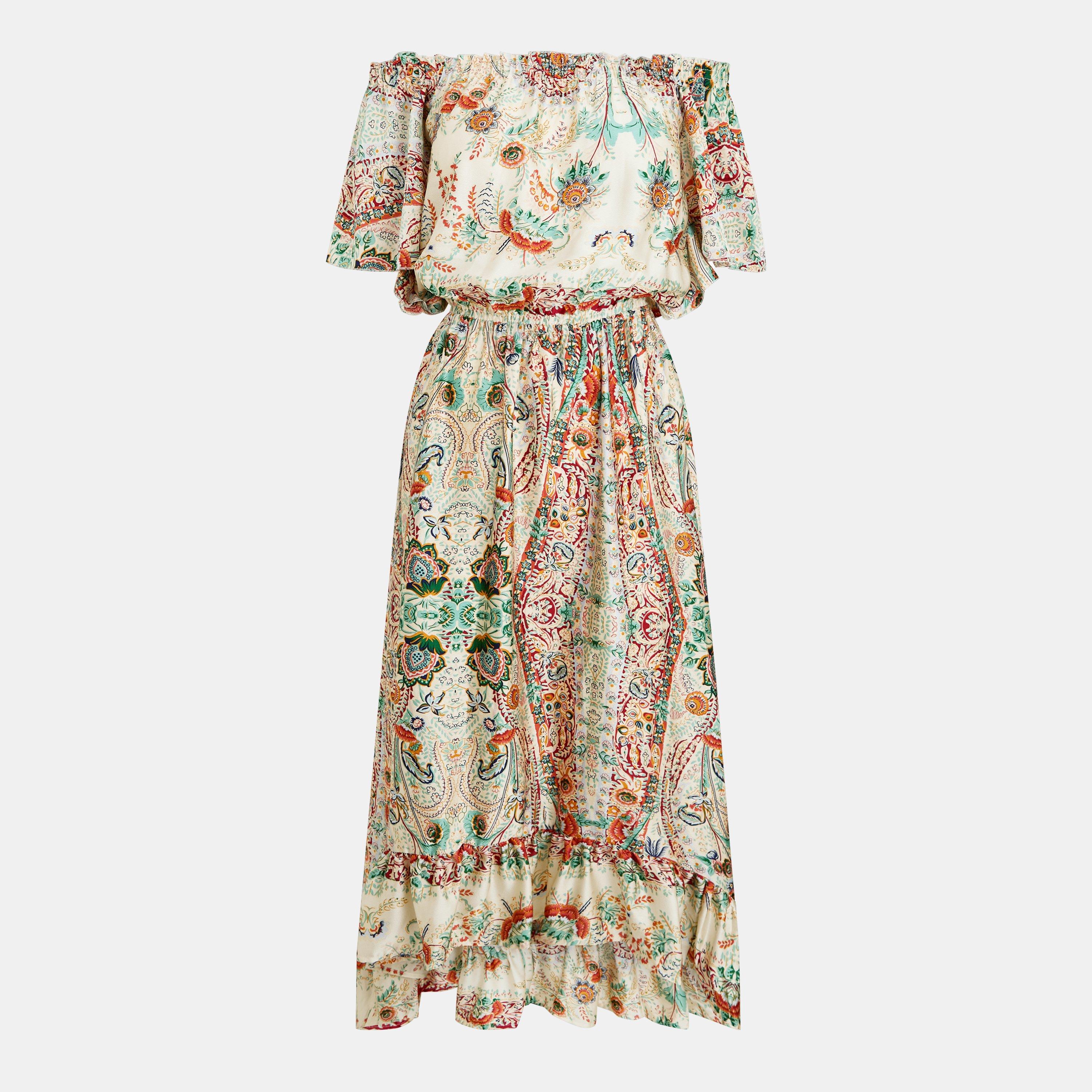 Ax Paris Women's Paisley Printed Bardot Frill Hem Midi Dress  - 8 (XS)