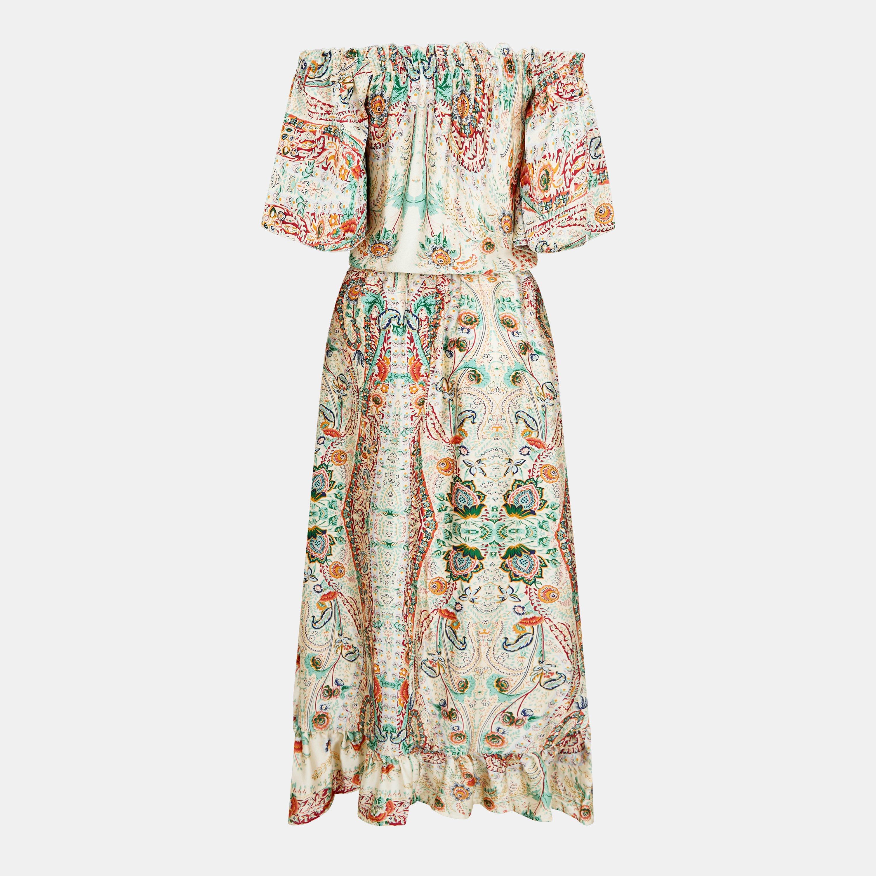 Multi - AX Paris - Multi Paisley Printed Bardot Frill Hem Midi Dress - 2