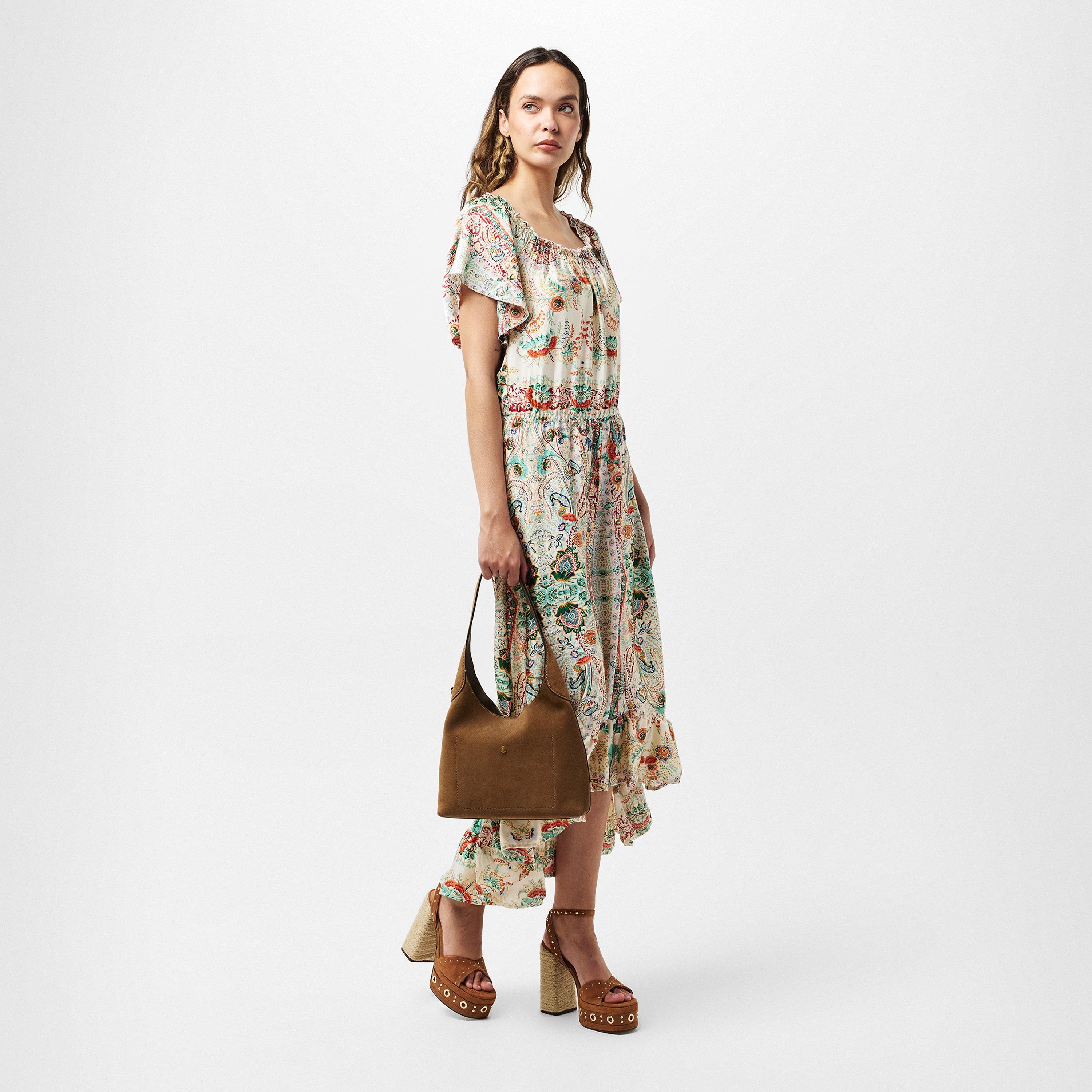 Multi - AX Paris - Multi Paisley Printed Bardot Frill Hem Midi Dress - 6