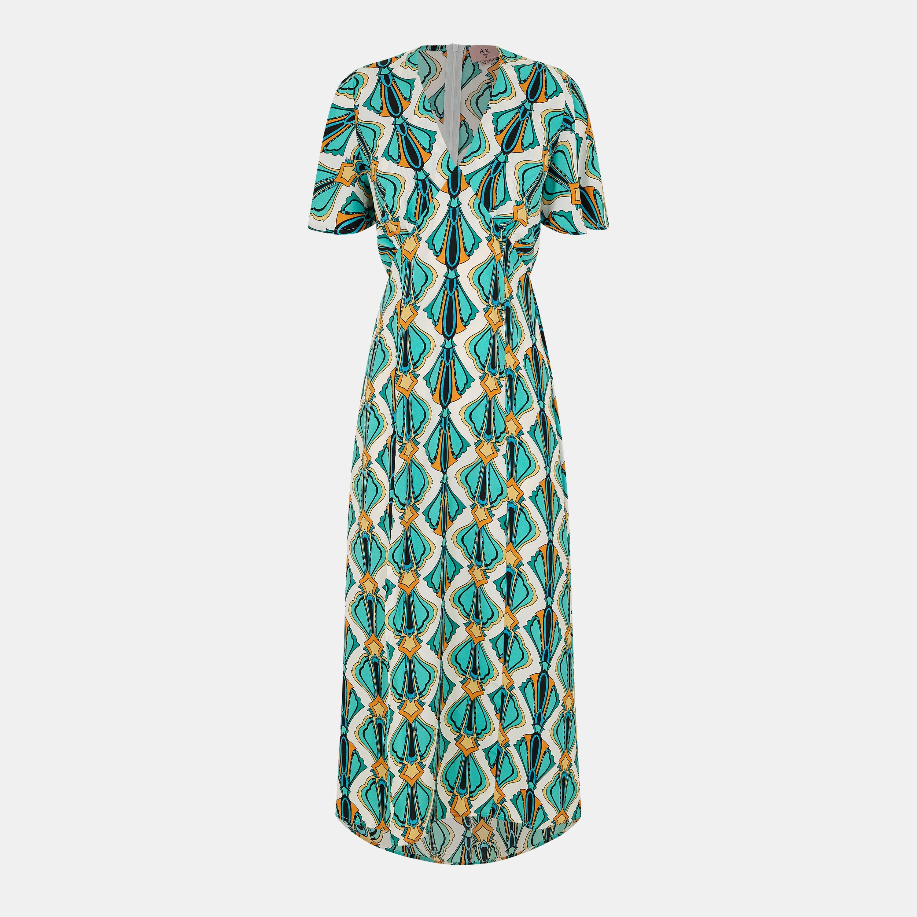 Multi - AX Paris - Multi Print V Neck Tie Detail Short Sleeve Midi Dress - 1