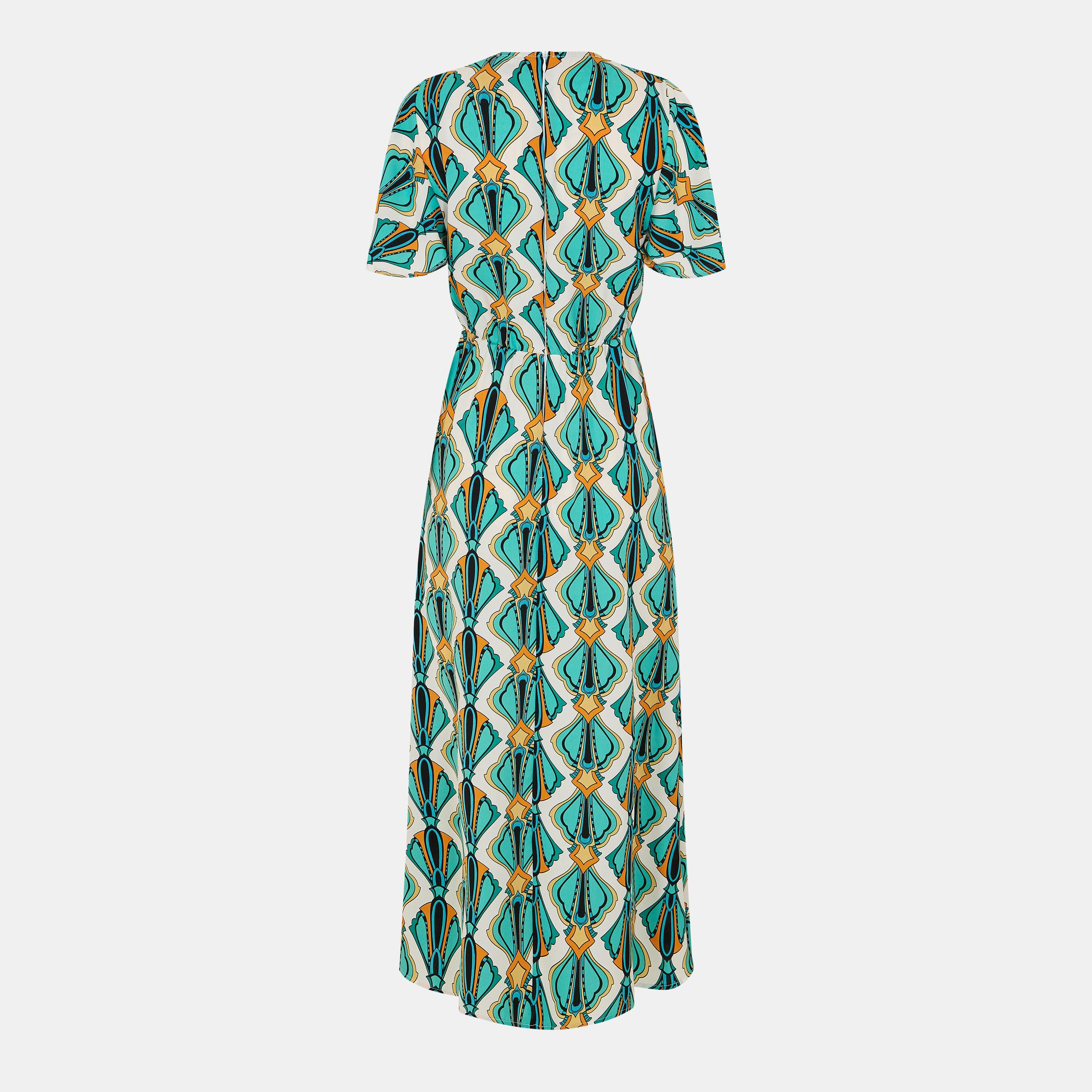 Multi - AX Paris - Multi Print V Neck Tie Detail Short Sleeve Midi Dress - 2