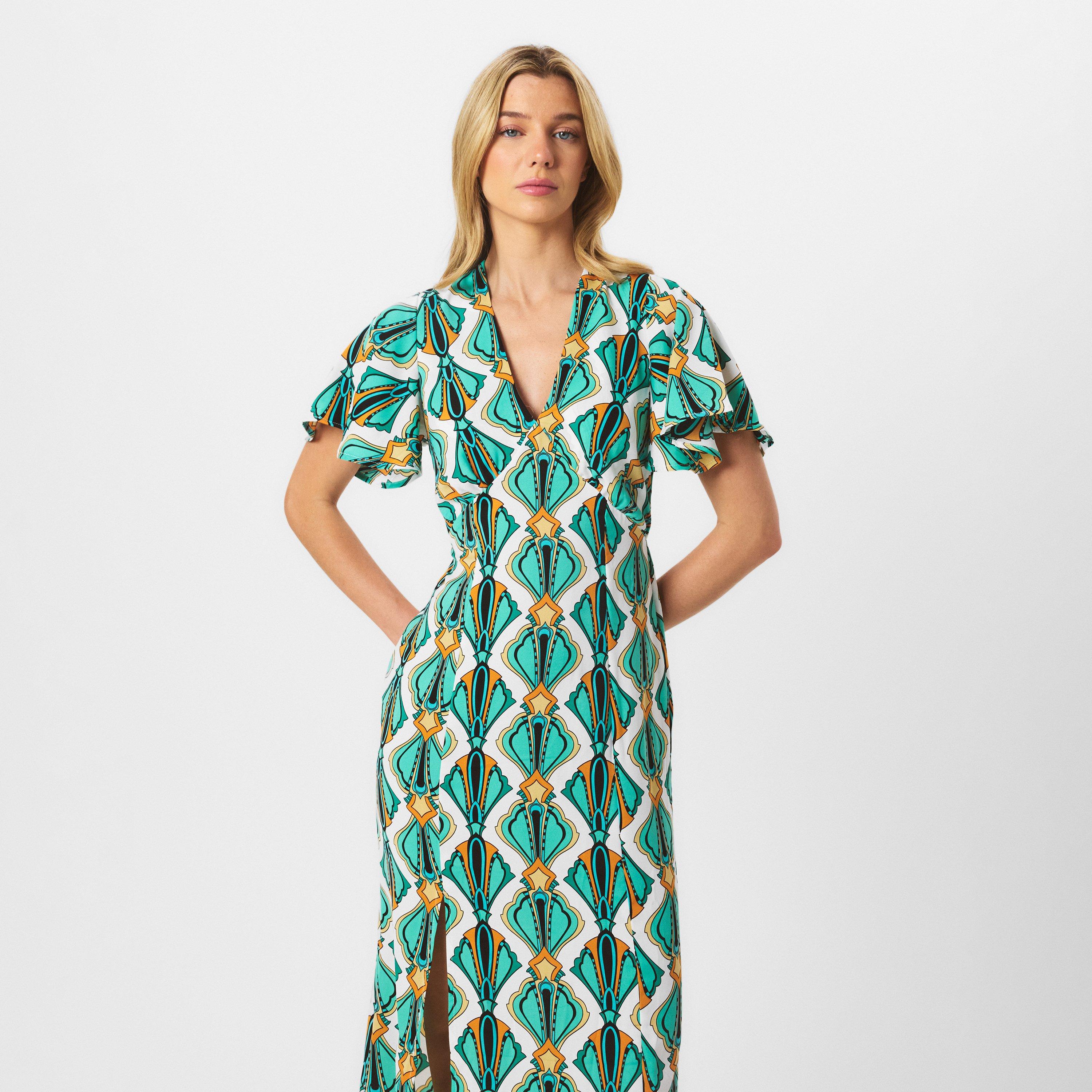 Multi - AX Paris - Multi Print V Neck Tie Detail Short Sleeve Midi Dress - 3