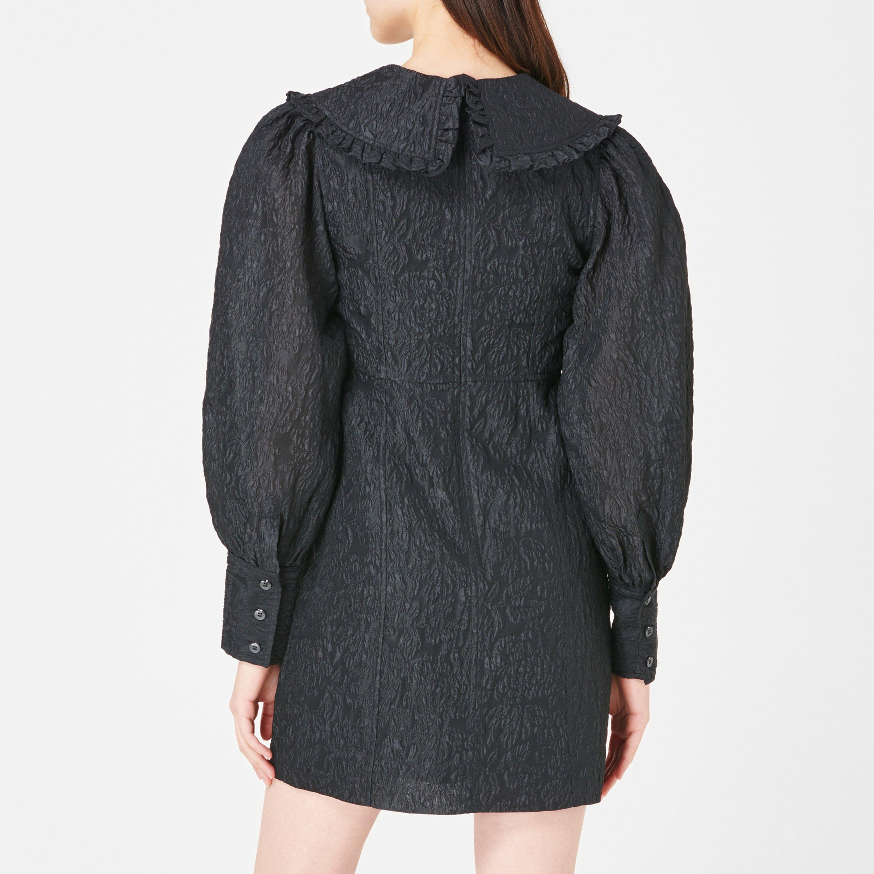 ganni black jacquard mini dress GANNI Jacquard Organza mini-dress | Black