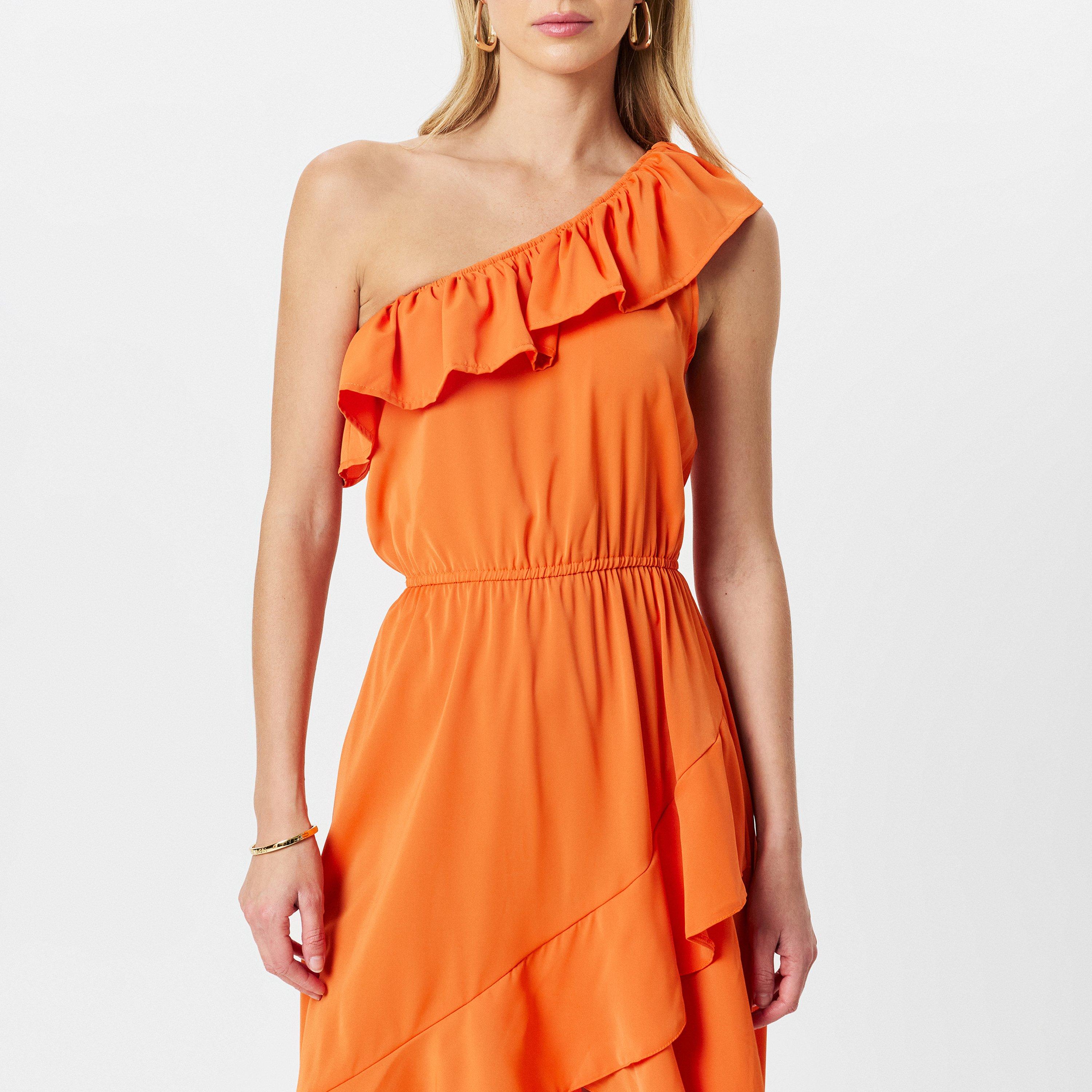 Orange - AX Paris - One Shoulder Frill Detail Dipped Hem Dress - 3