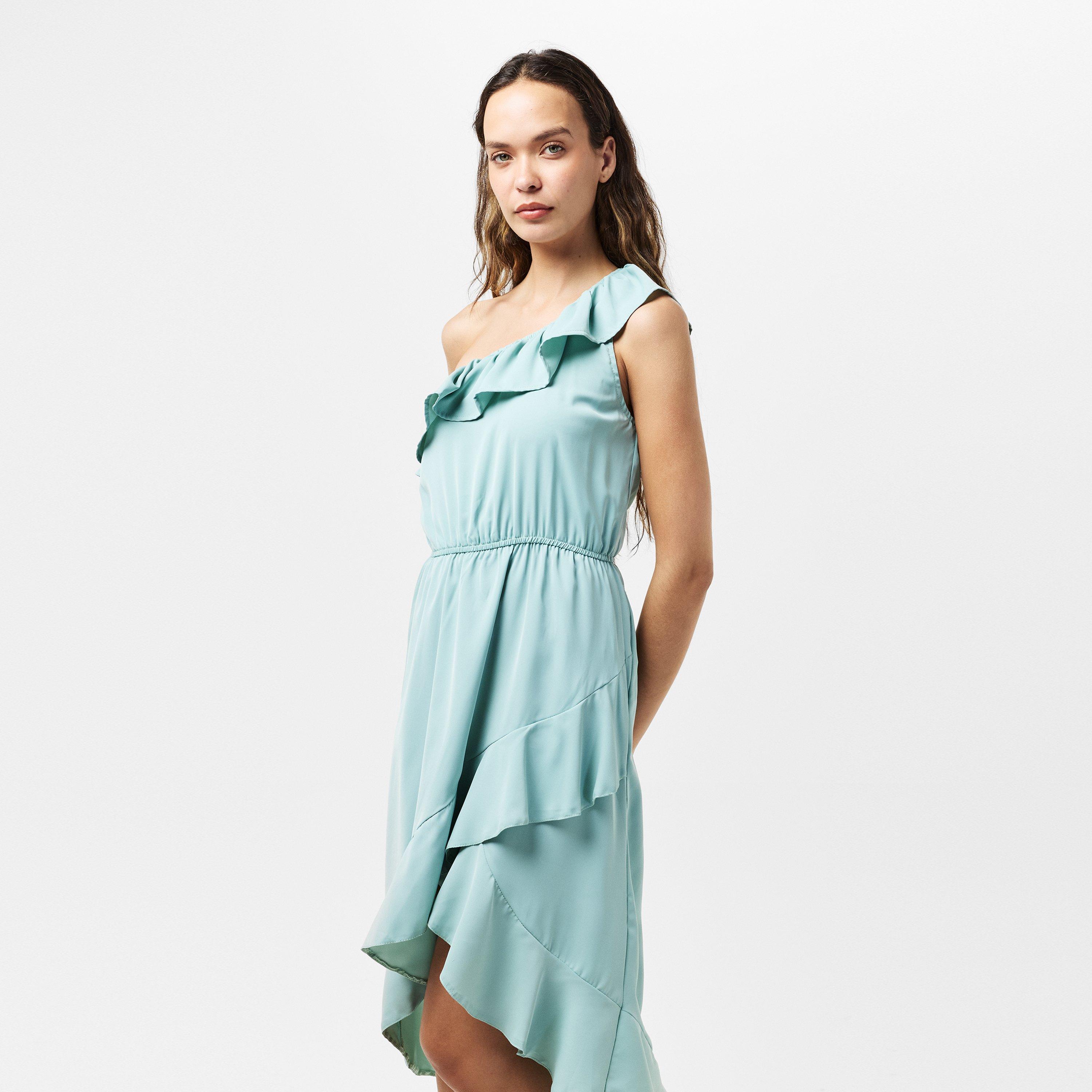 Blue - AX Paris - One Shoulder Frill Detail Dipped Hem Dress - 3