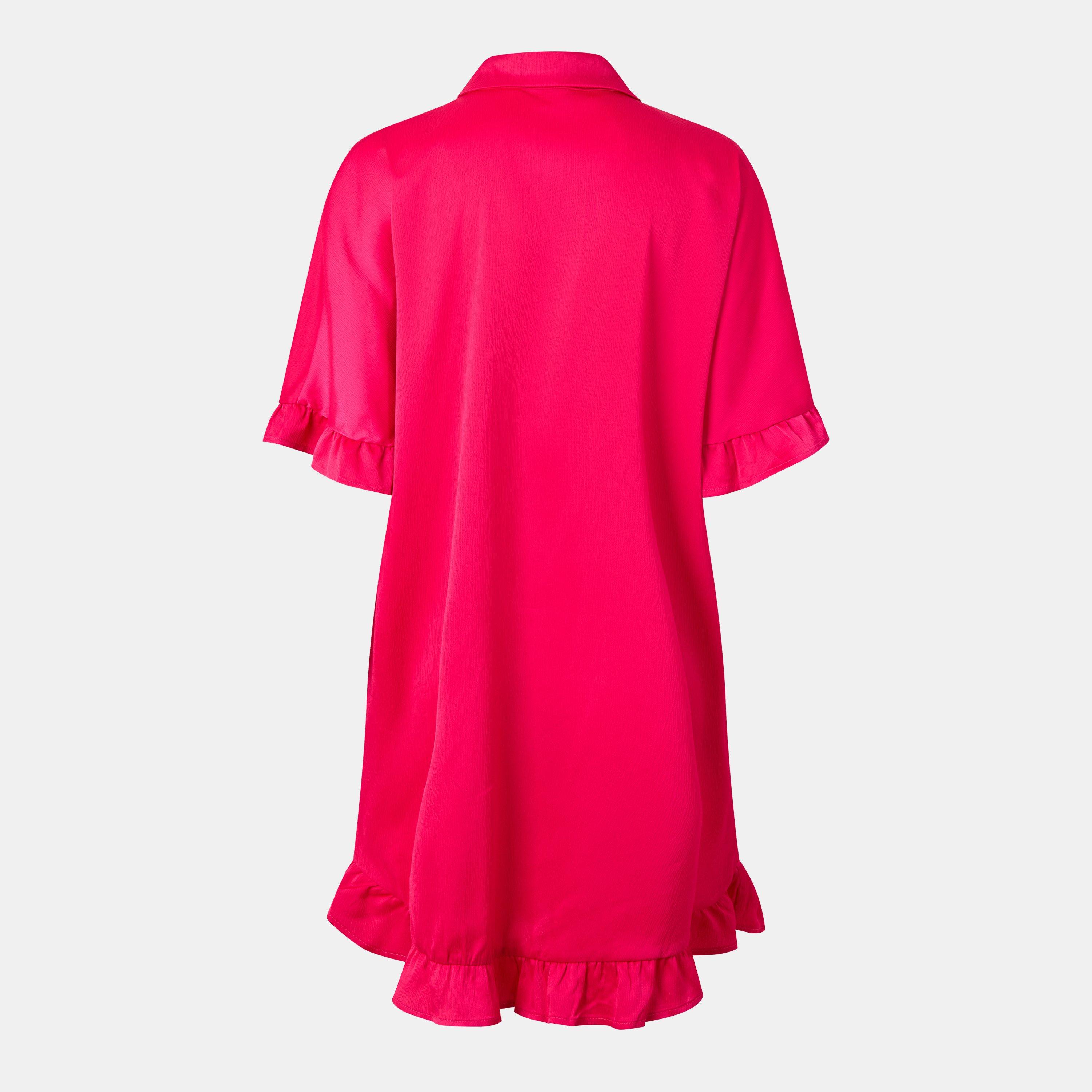 Pink - AX Paris - Frill Detail Gold Button Front Shirt Dress - 2