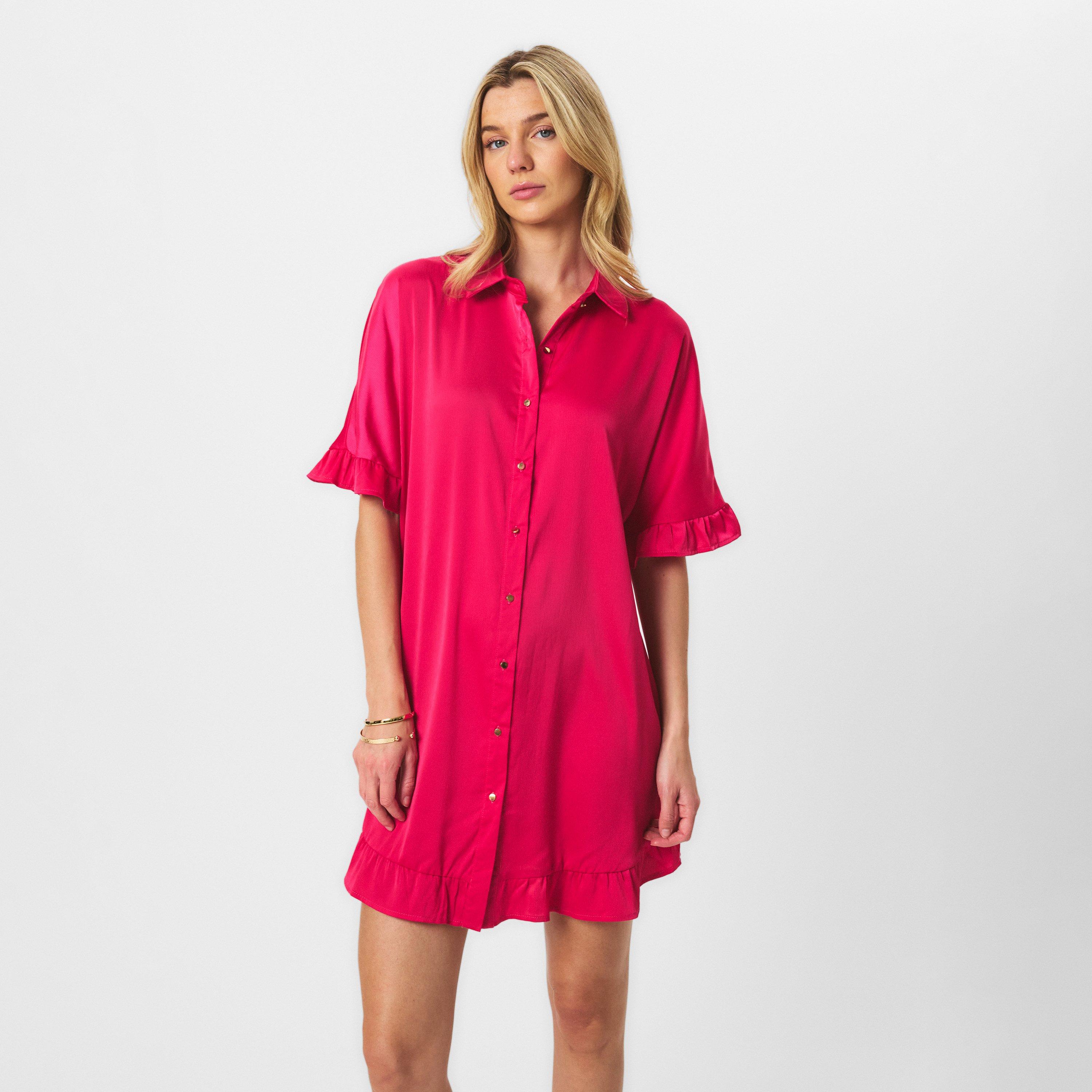 Pink - AX Paris - Frill Detail Gold Button Front Shirt Dress - 3