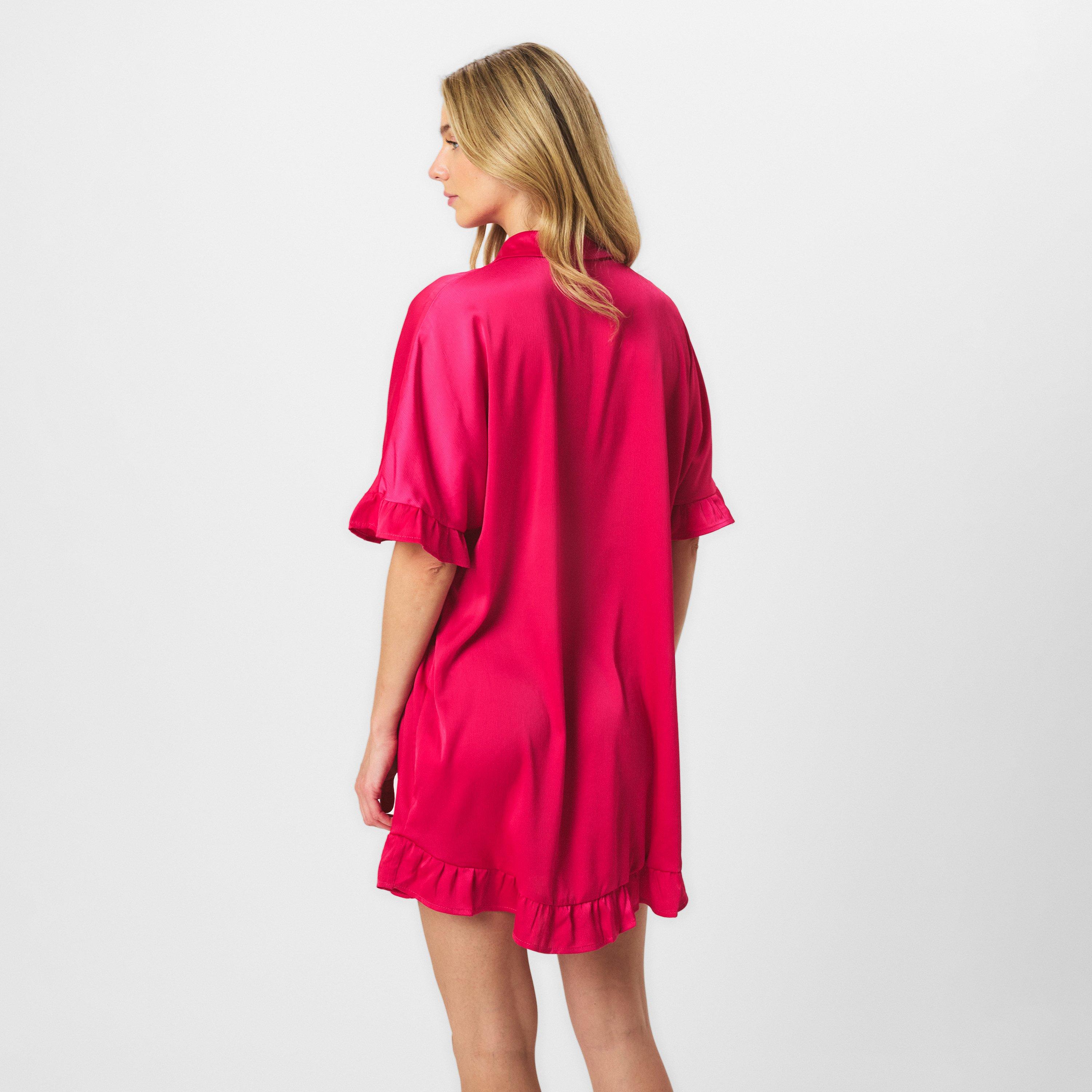 Pink - AX Paris - Frill Detail Gold Button Front Shirt Dress - 4