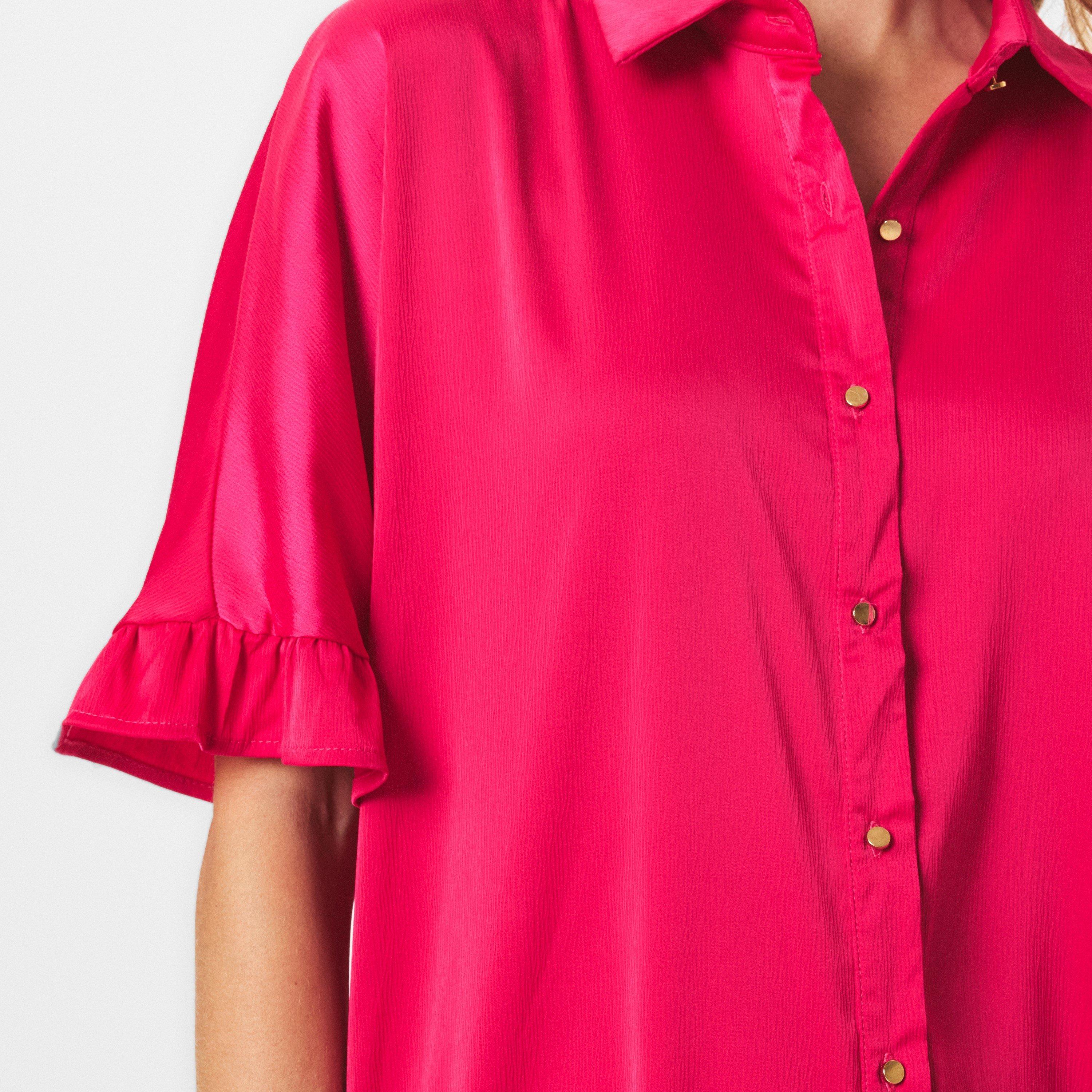 Pink - AX Paris - Frill Detail Gold Button Front Shirt Dress - 5