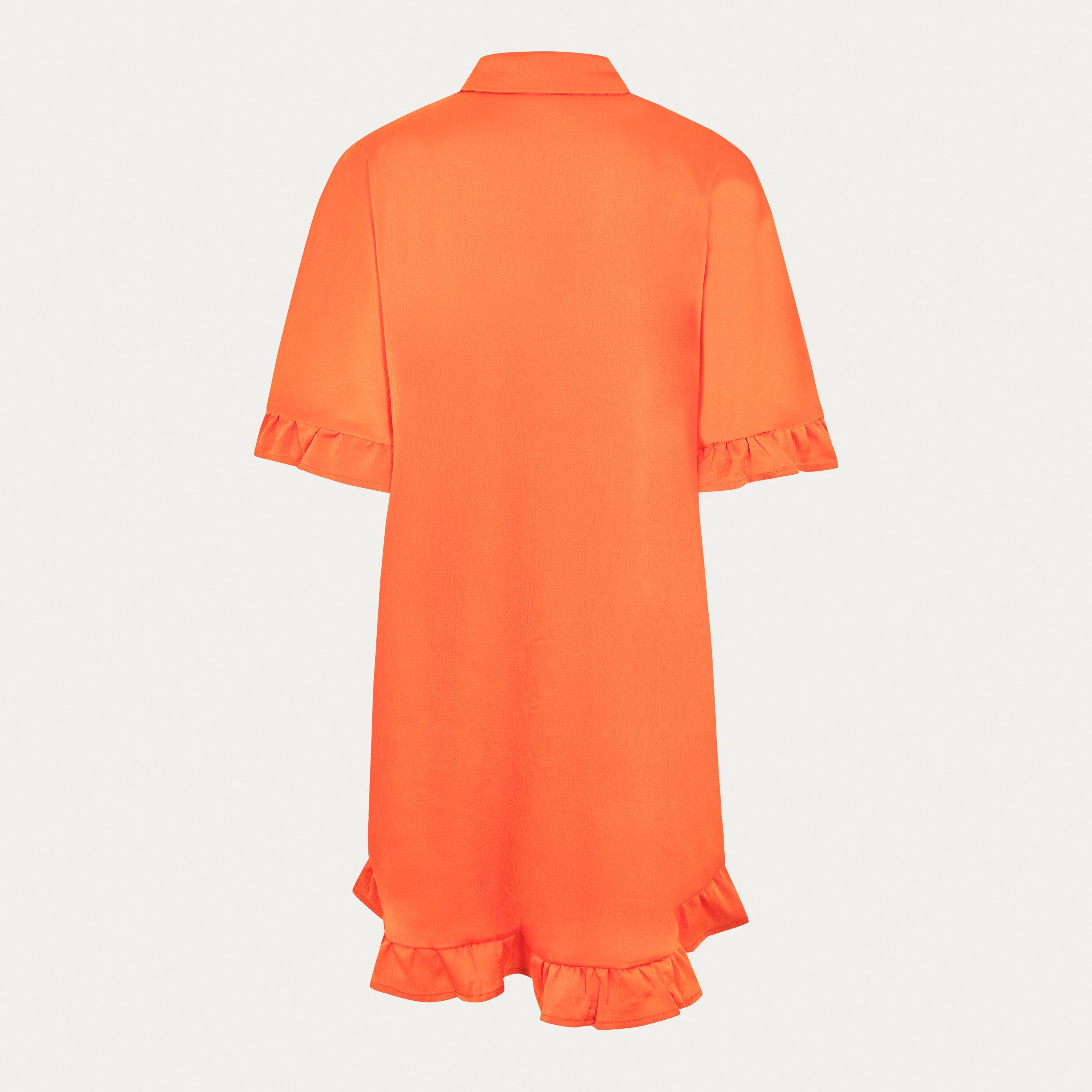 Orange - AX Paris - Frill Detail Gold Button Front Shirt Dress - 2