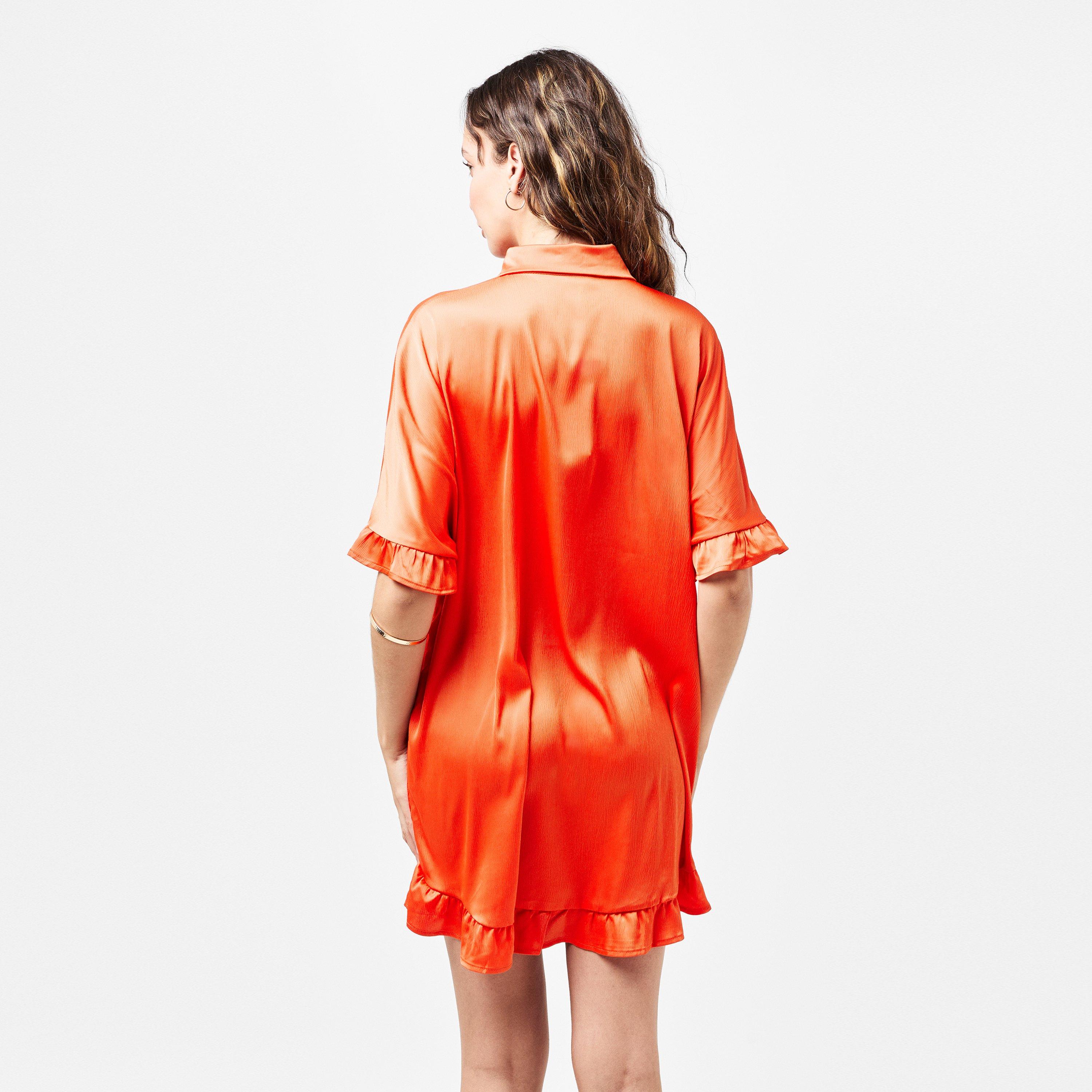 Orange - AX Paris - Frill Detail Gold Button Front Shirt Dress - 4