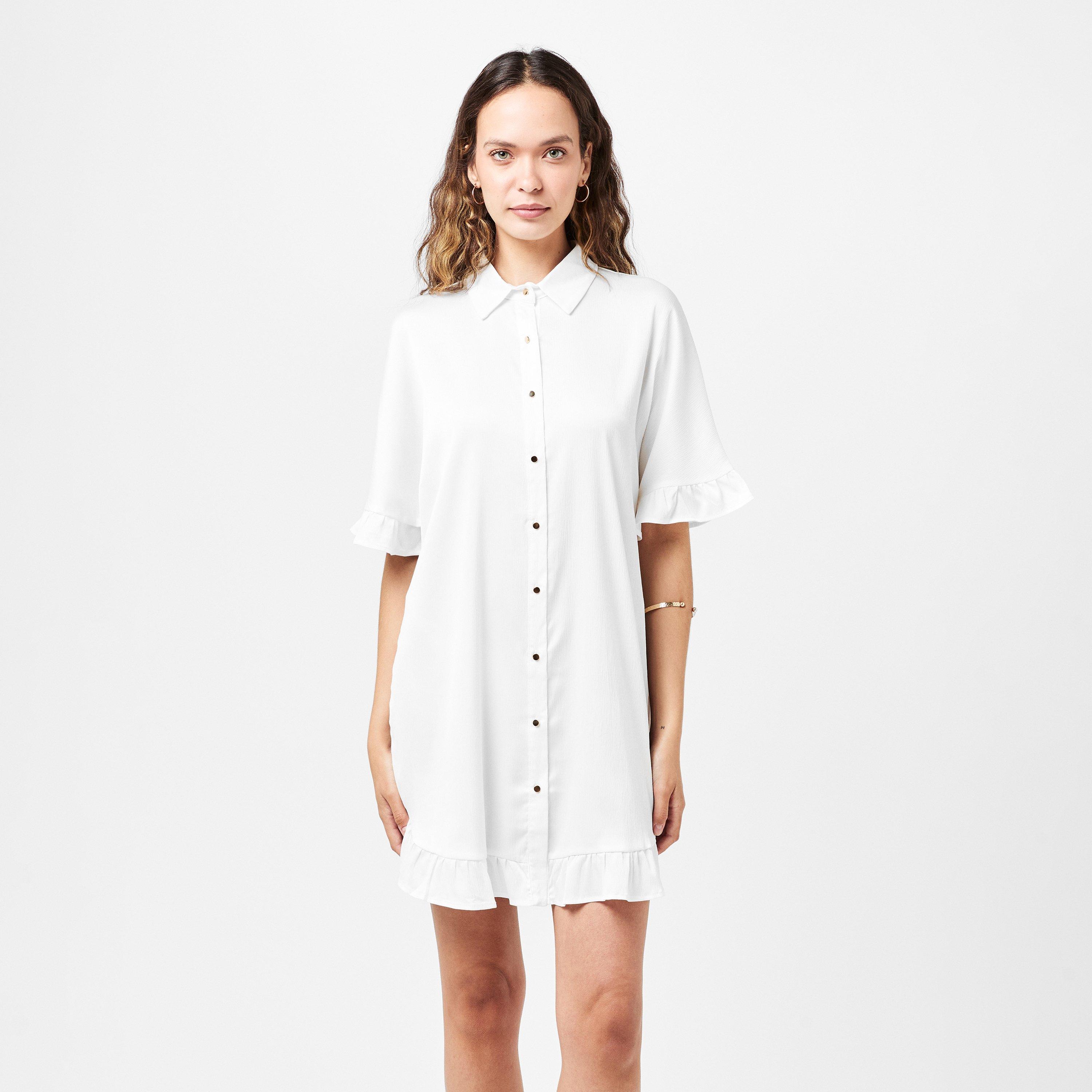 Cream - AX Paris - Frill Detail Gold Button Front Shirt Dress - 3