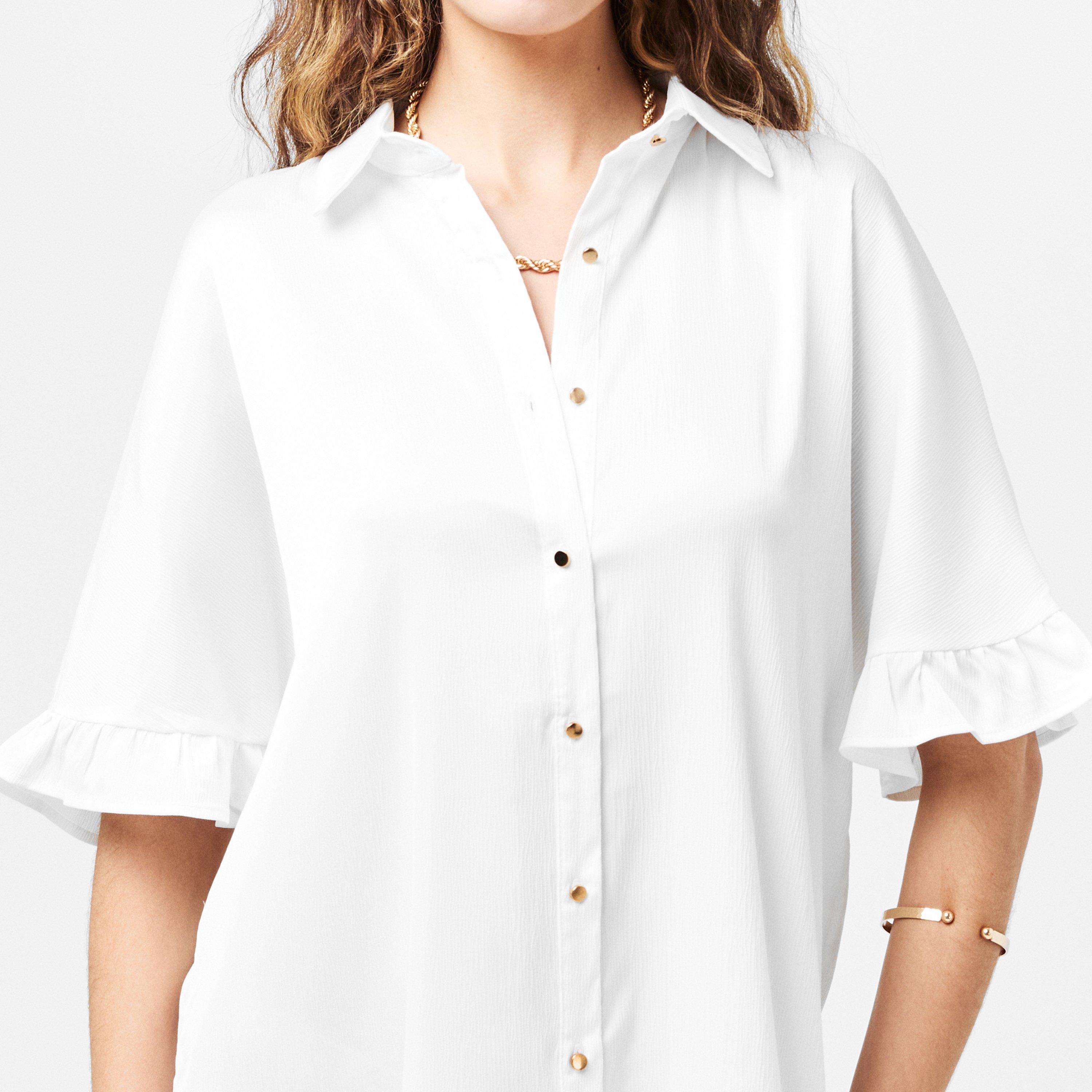 Cream - AX Paris - Frill Detail Gold Button Front Shirt Dress - 5