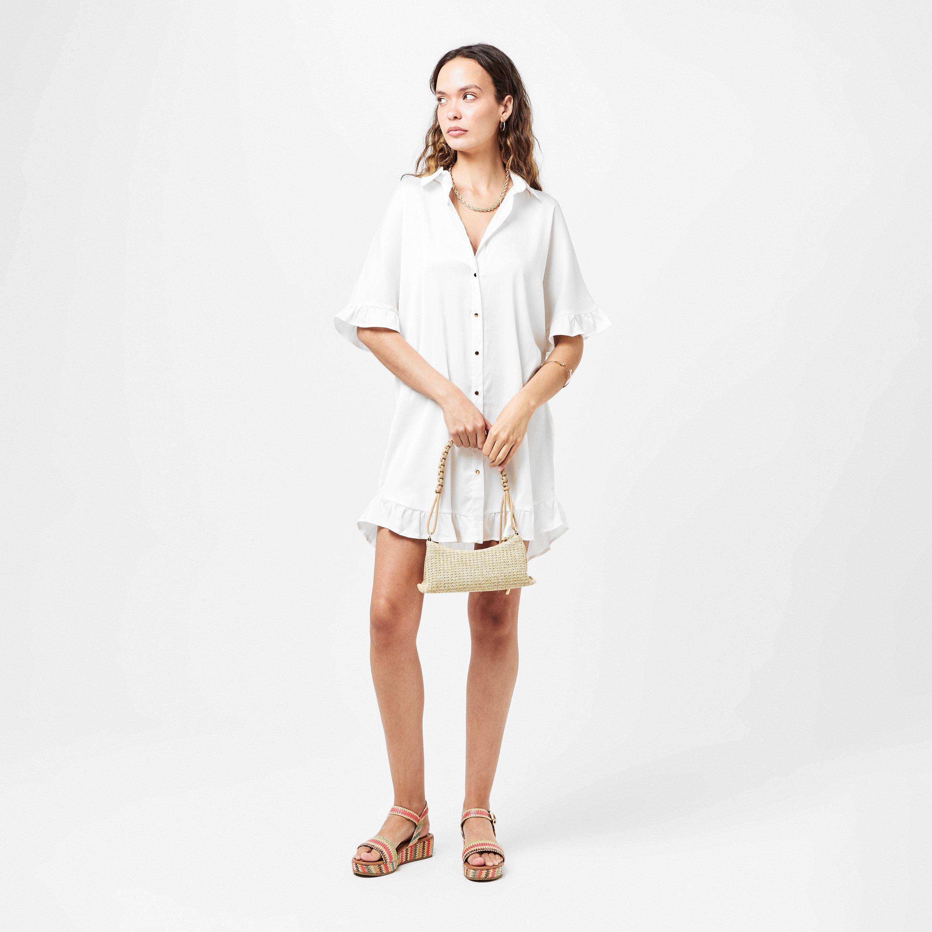 Cream - AX Paris - Frill Detail Gold Button Front Shirt Dress - 6