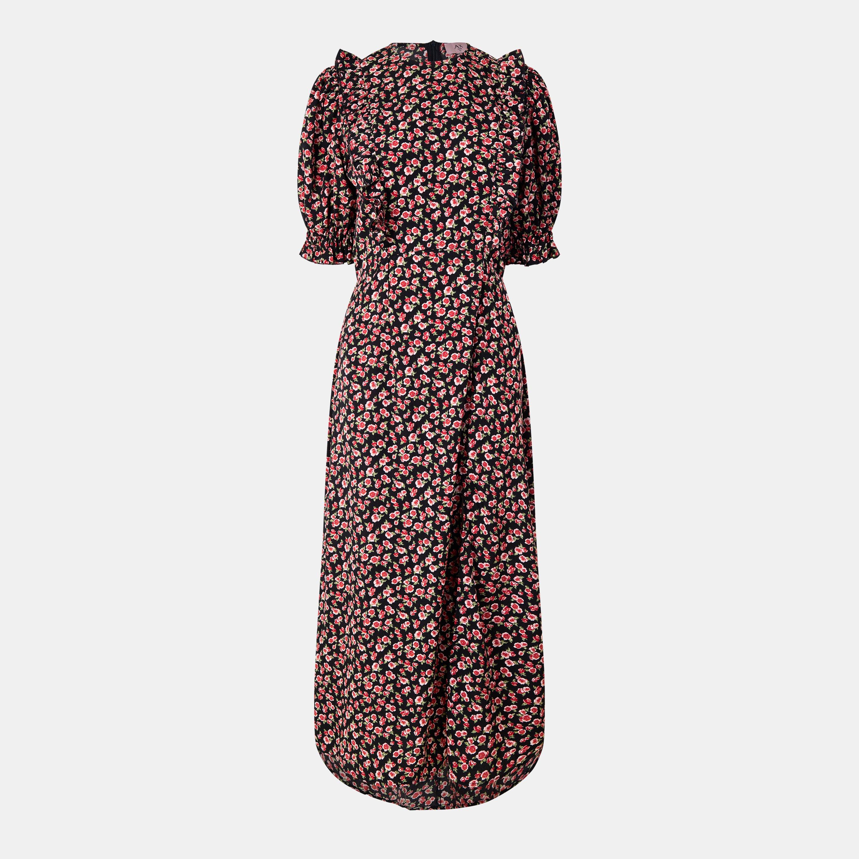 Multi - AX Paris - Multi Rose Printed Frill Detail Midi Dress - 1