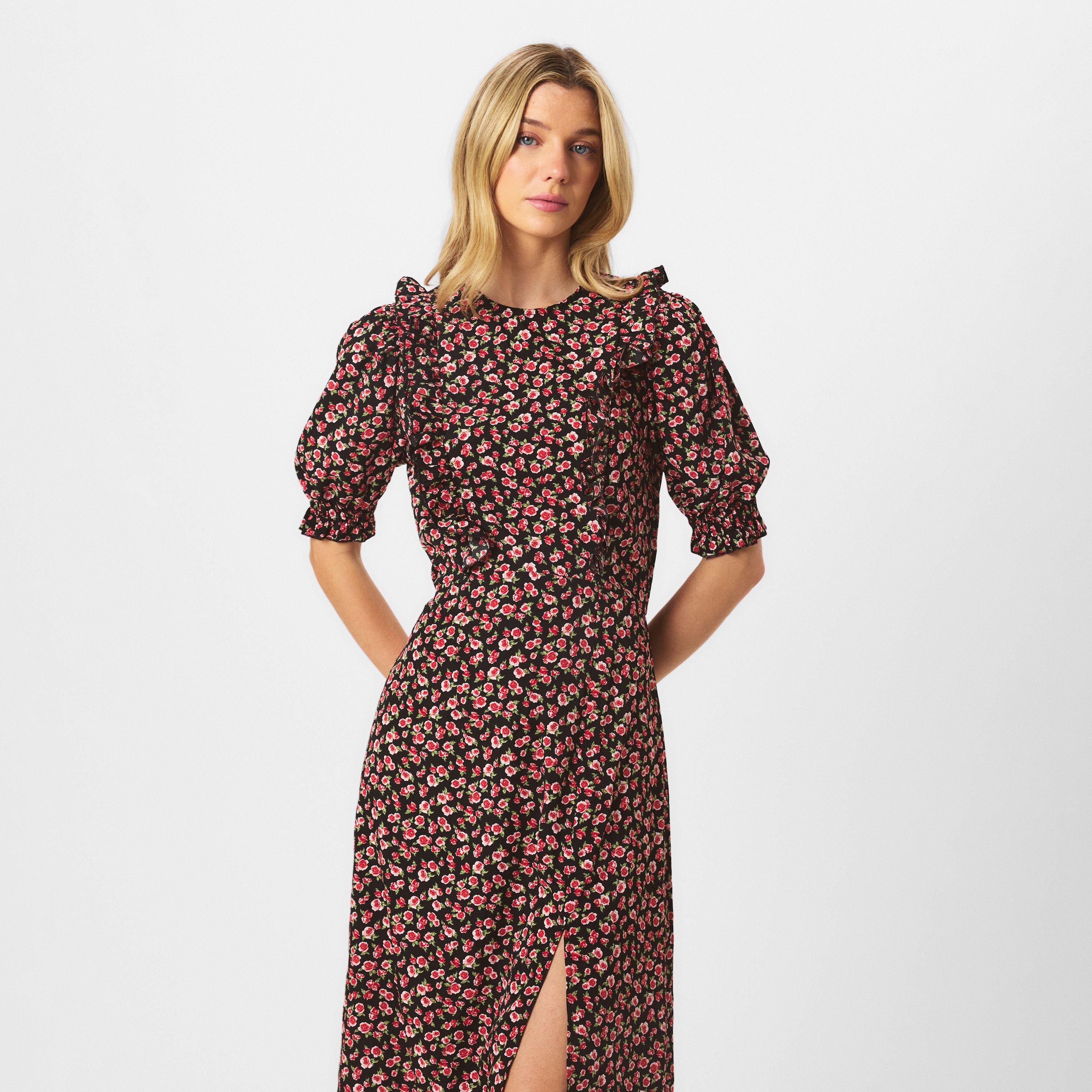 Multi - AX Paris - Multi Rose Printed Frill Detail Midi Dress - 3