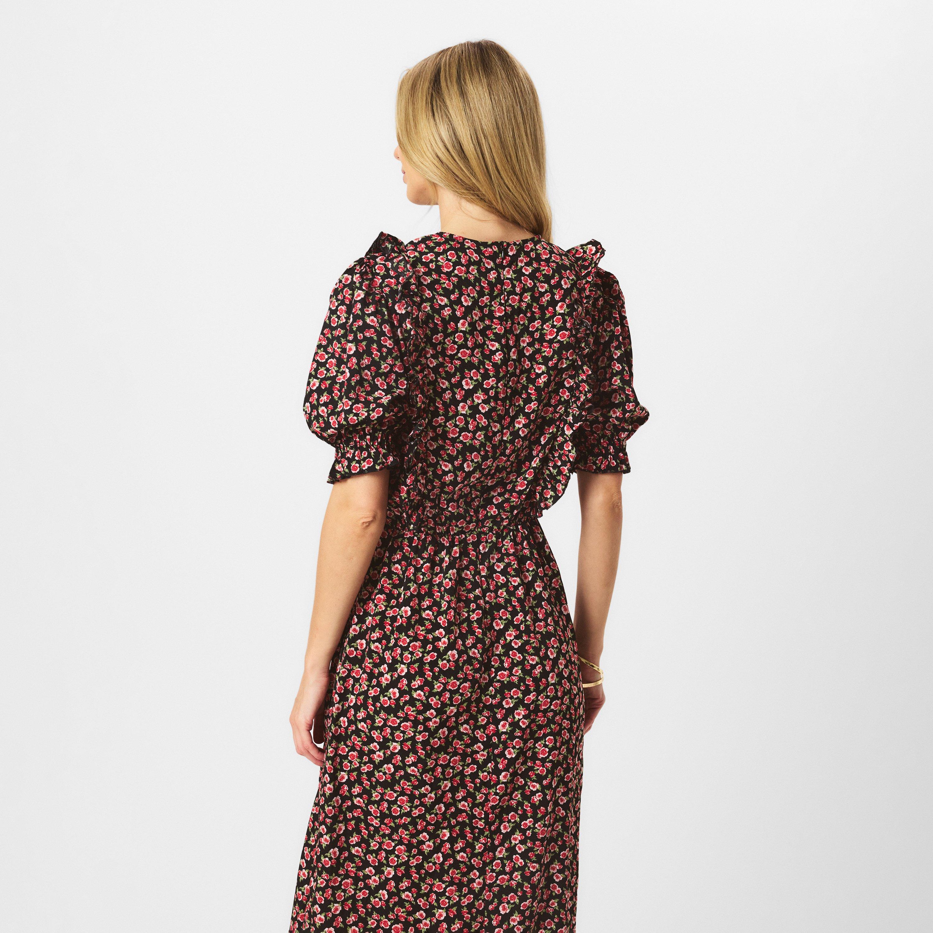 Multi - AX Paris - Multi Rose Printed Frill Detail Midi Dress - 4