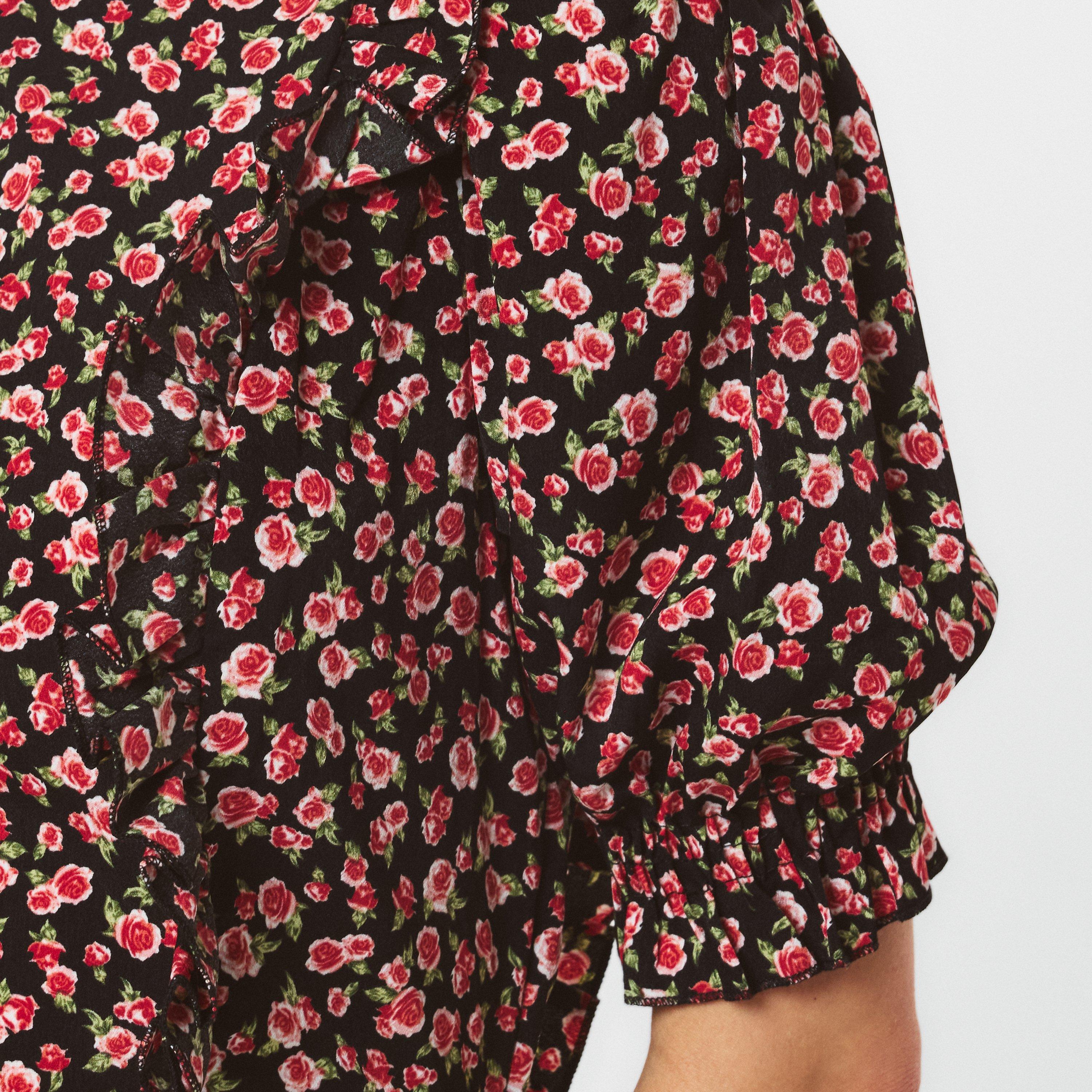 Multi - AX Paris - Multi Rose Printed Frill Detail Midi Dress - 5