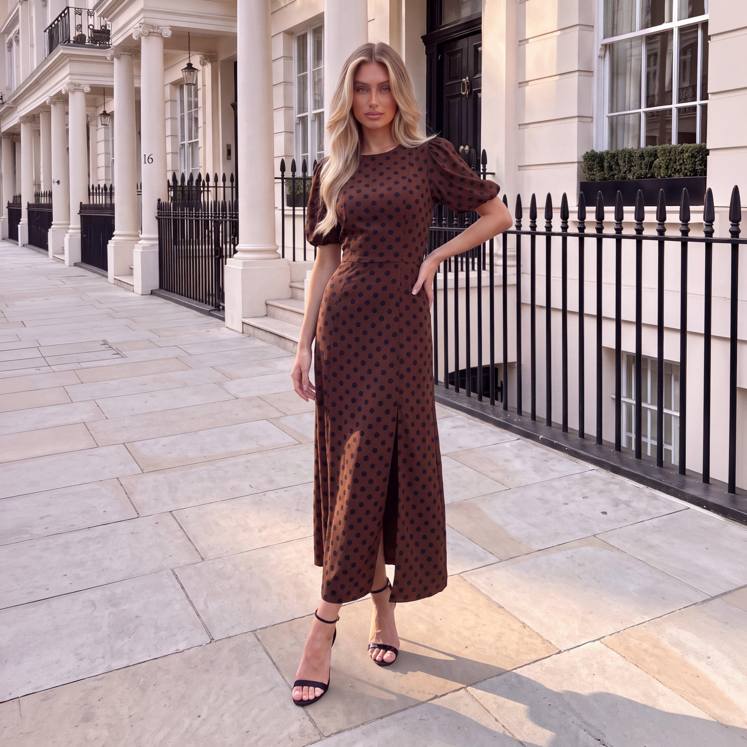 Chocolate - AX Paris - AX Polka Dot Puff Sl Ld64 - 1