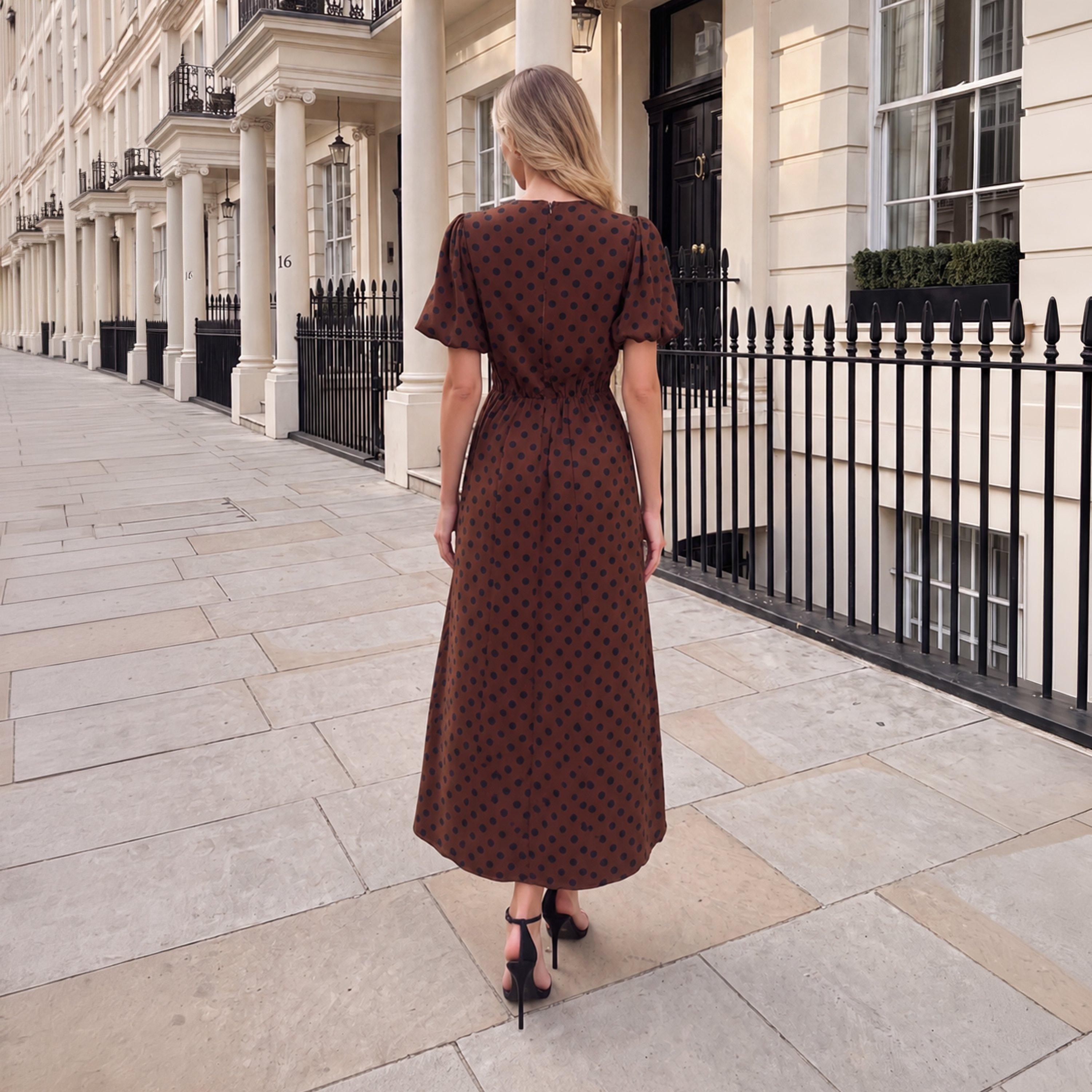 Chocolate - AX Paris - AX Polka Dot Puff Sl Ld64 - 3