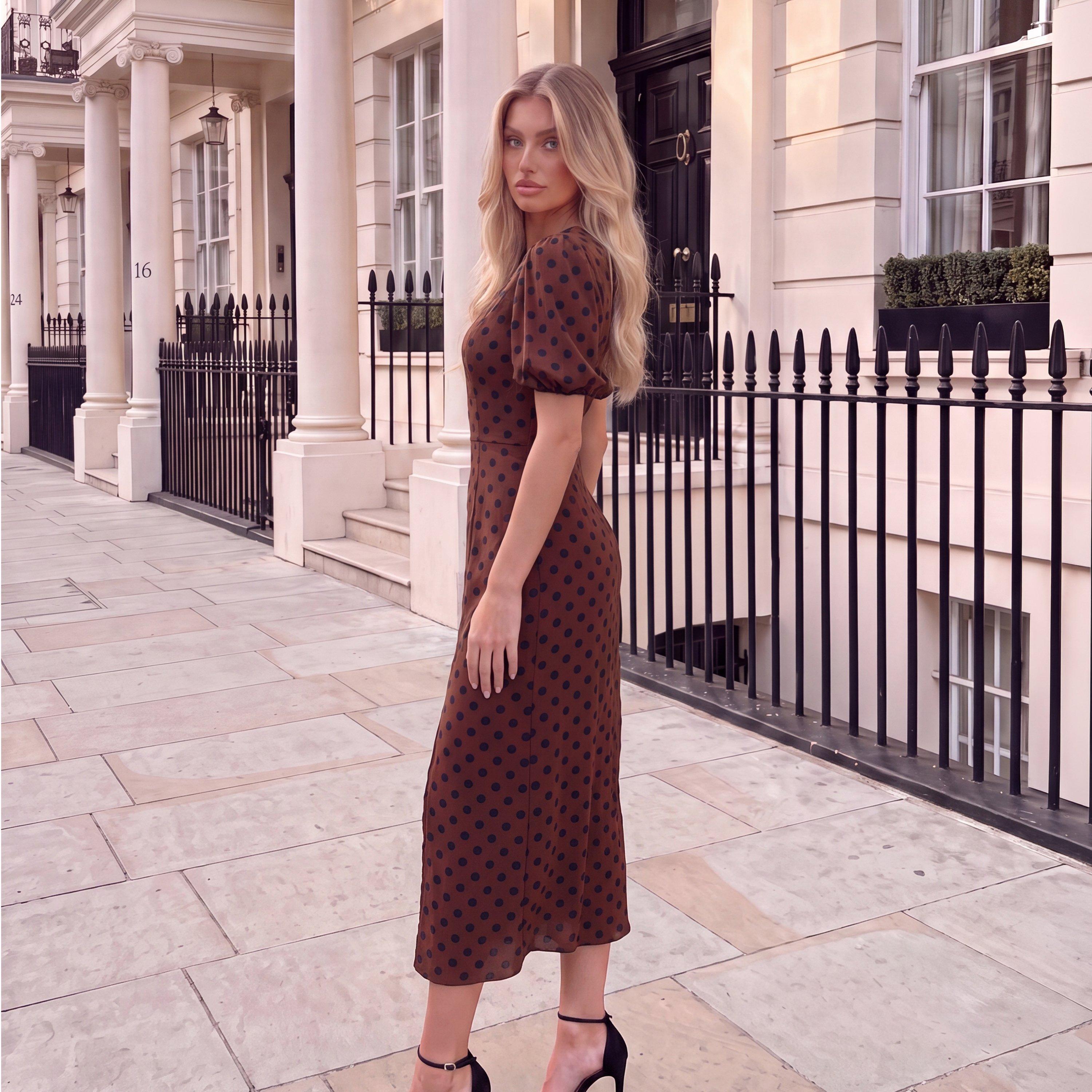 Chocolate - AX Paris - AX Polka Dot Puff Sl Ld64 - 4