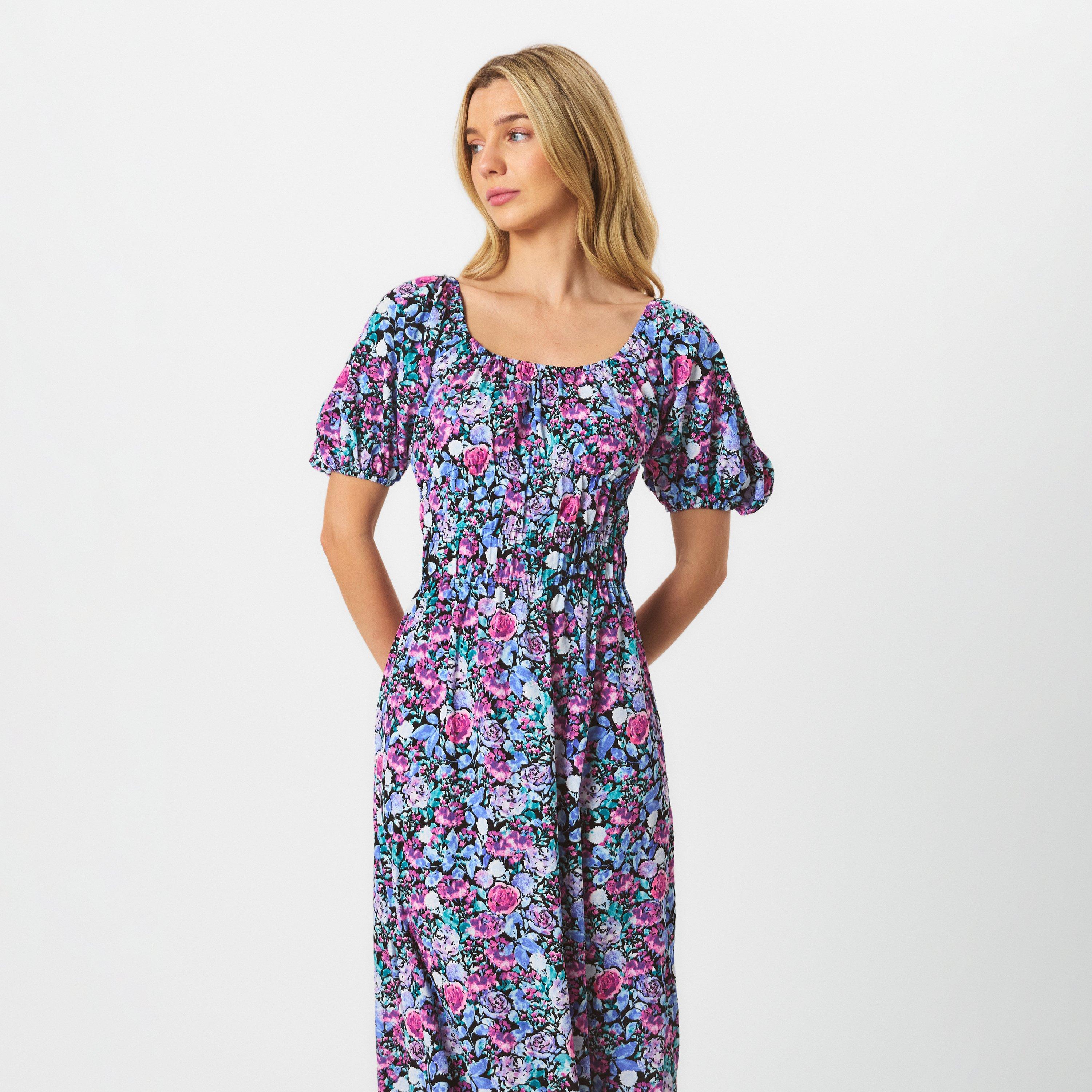 Multi - AX Paris - Lilac Floral Printed Puff Sleeve Midi Dress - 3