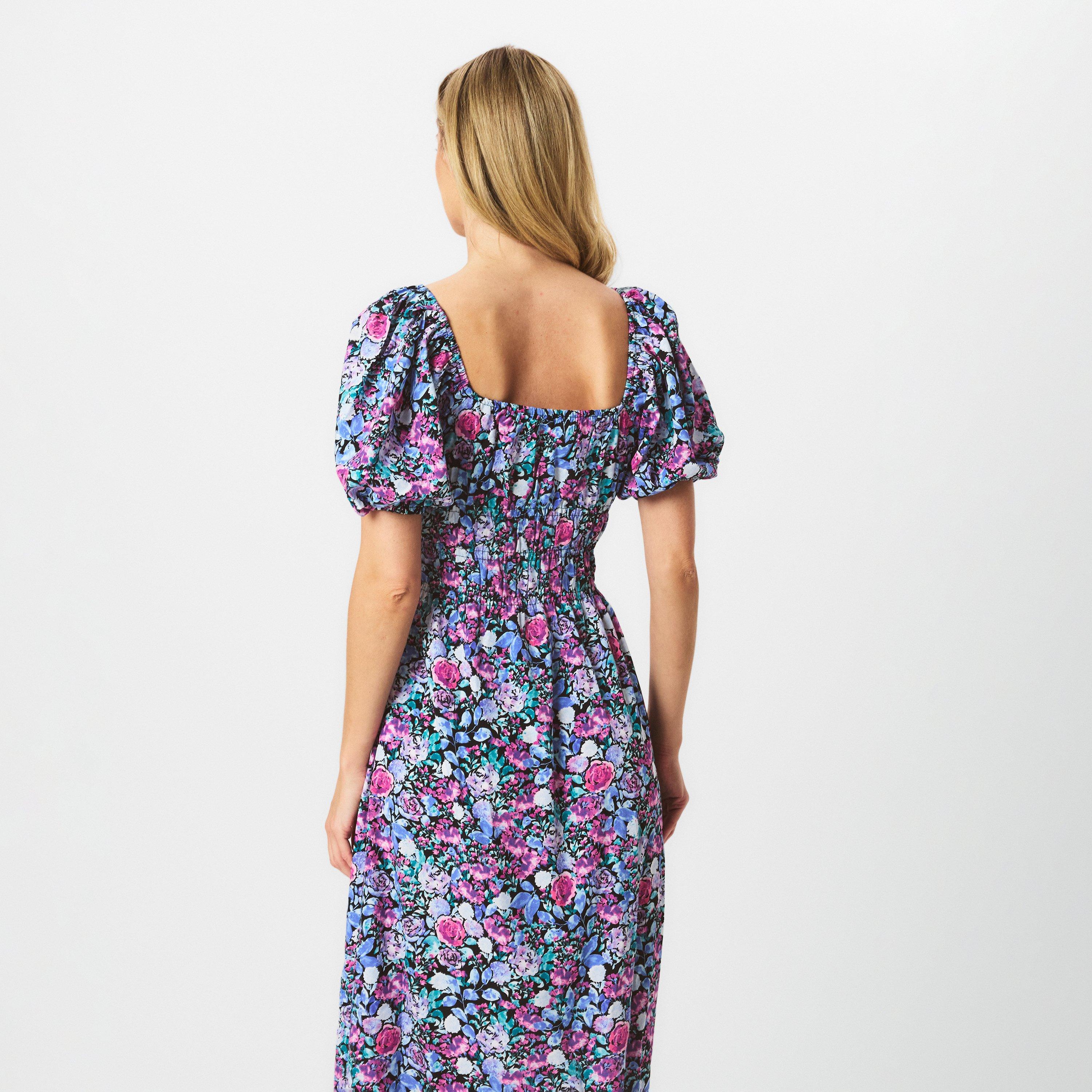 Multi - AX Paris - Lilac Floral Printed Puff Sleeve Midi Dress - 4