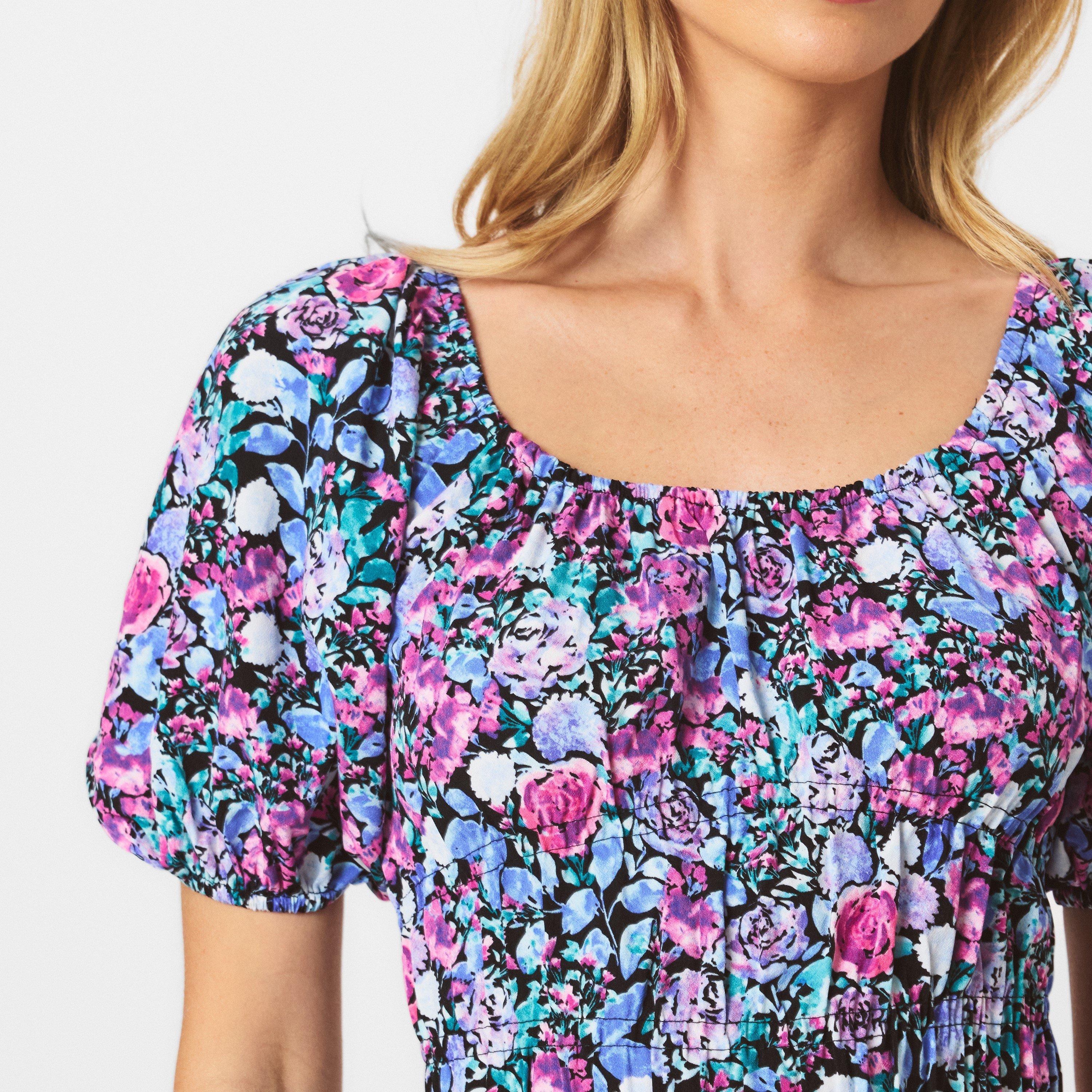 Multi - AX Paris - Lilac Floral Printed Puff Sleeve Midi Dress - 5