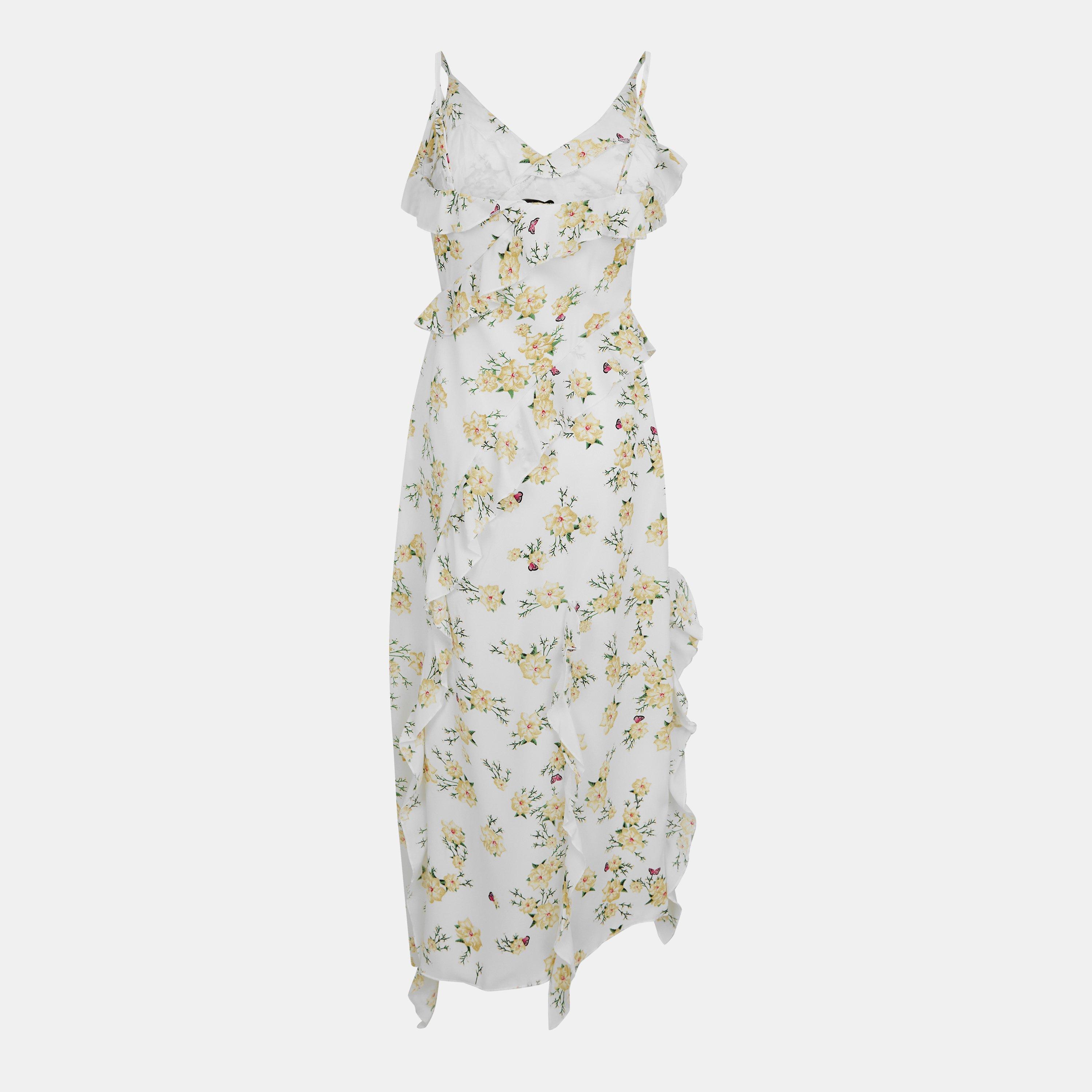 Cream - AX Paris - Cream Floral Printed Strappy Frill Hem Midi Dress - 2
