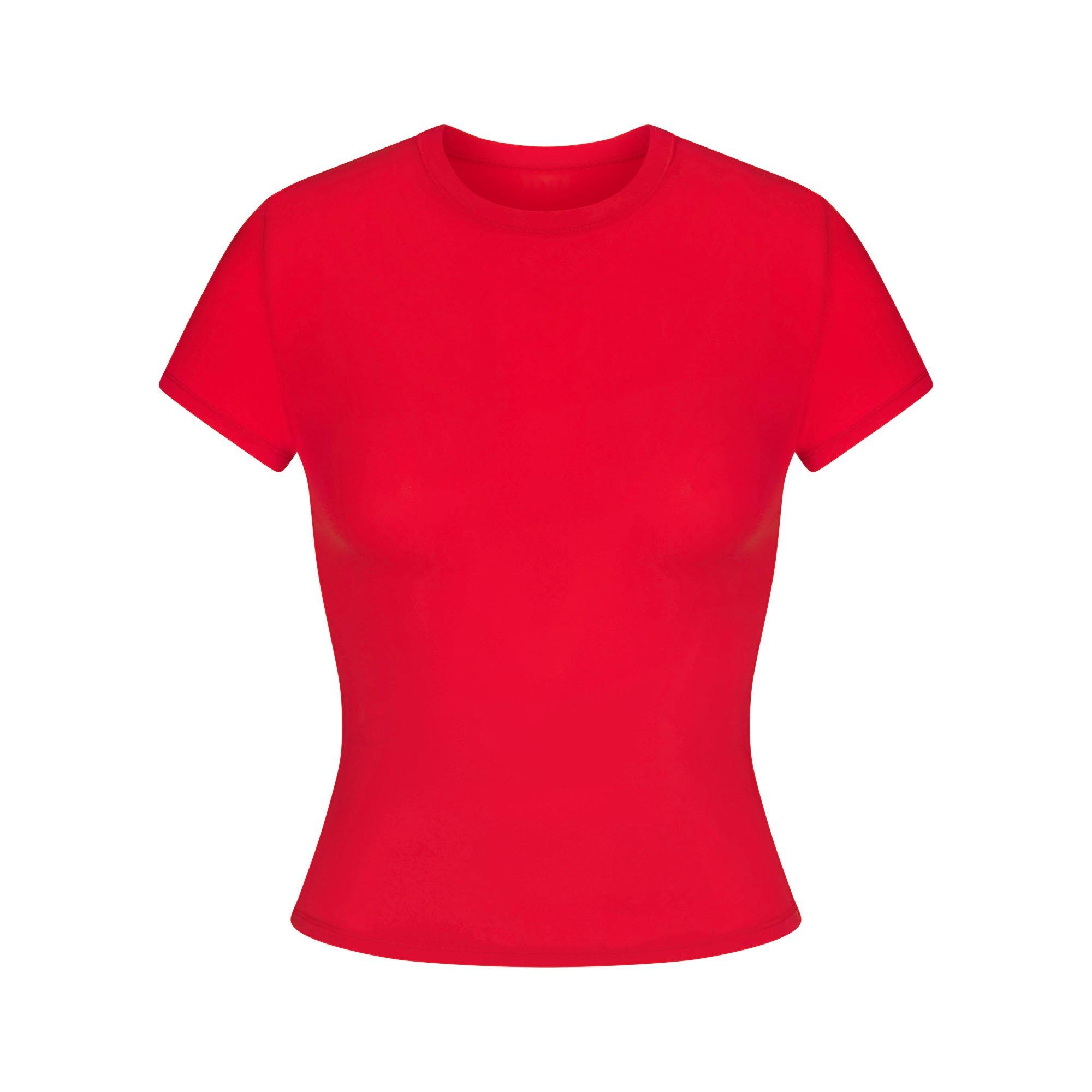 SKIMS Womens Fits Everybody Short-Sleeve Tee - CHERRY - Size 16 (XL)