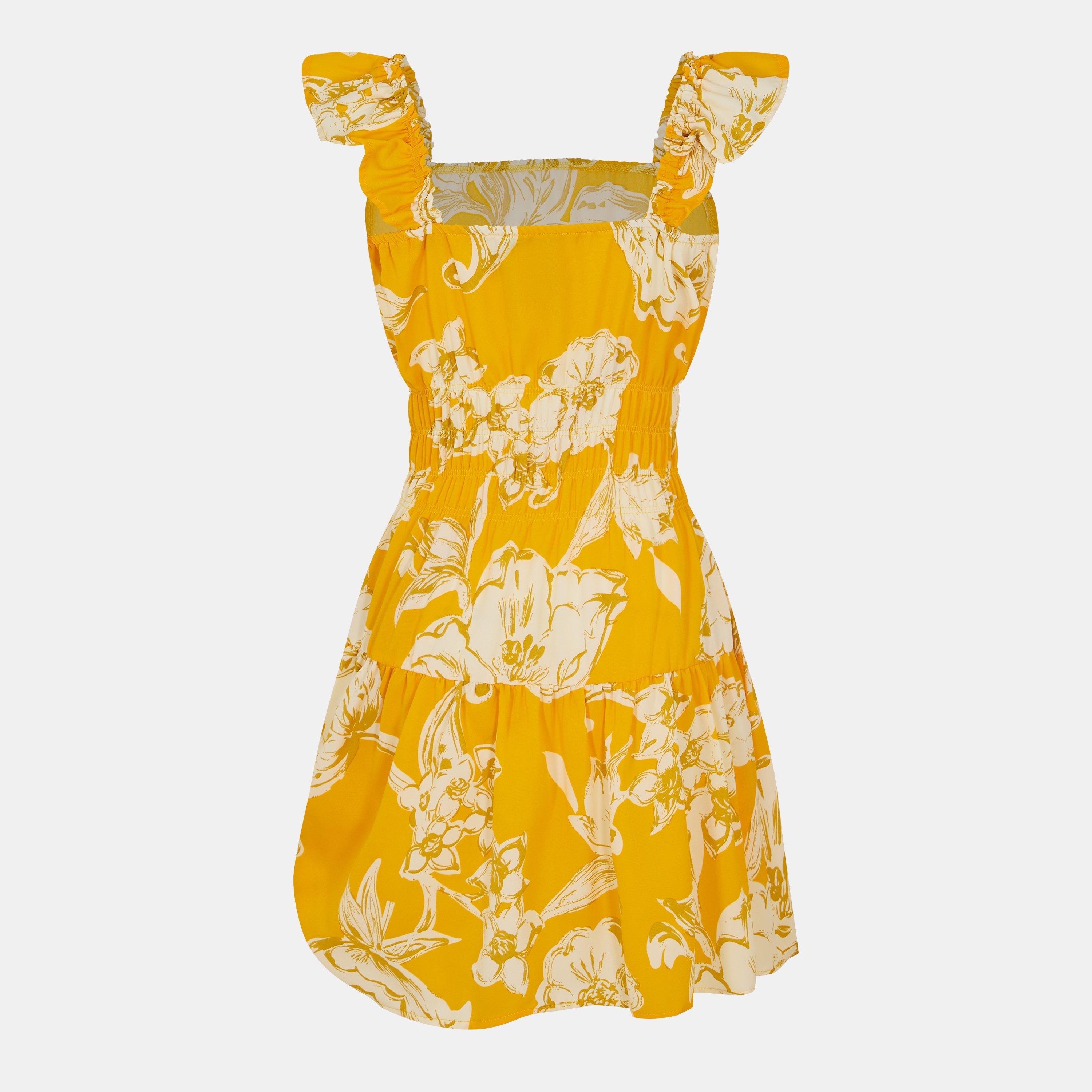 Yellow - AX Paris - Yellow Floral Printed Frill Strap Mini Dress - 2