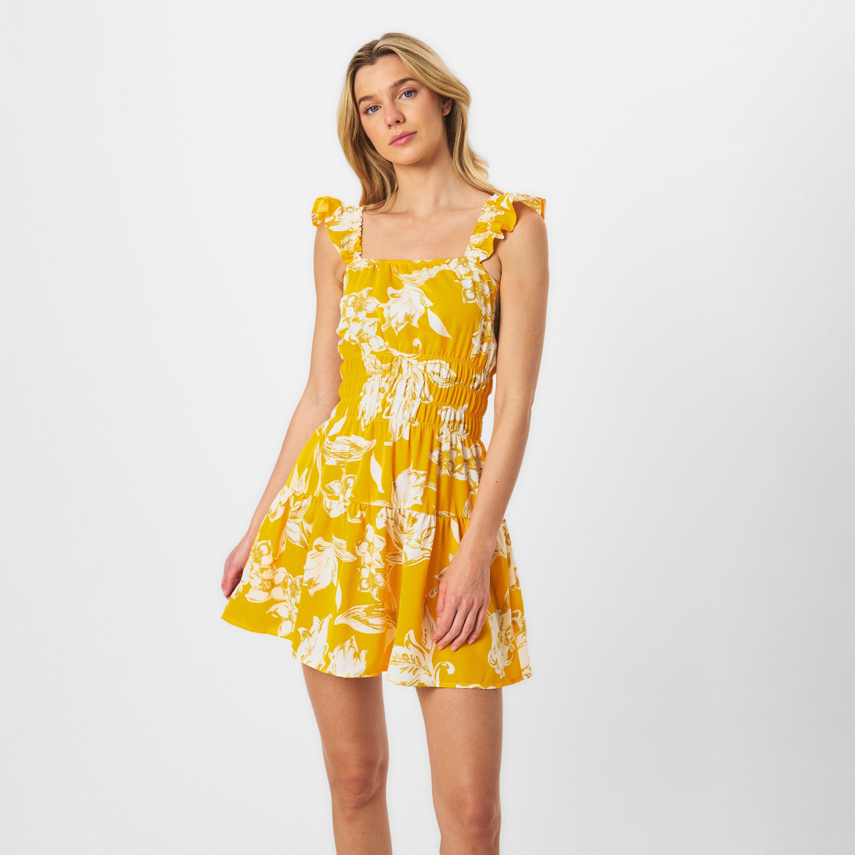 Yellow - AX Paris - Yellow Floral Printed Frill Strap Mini Dress - 3