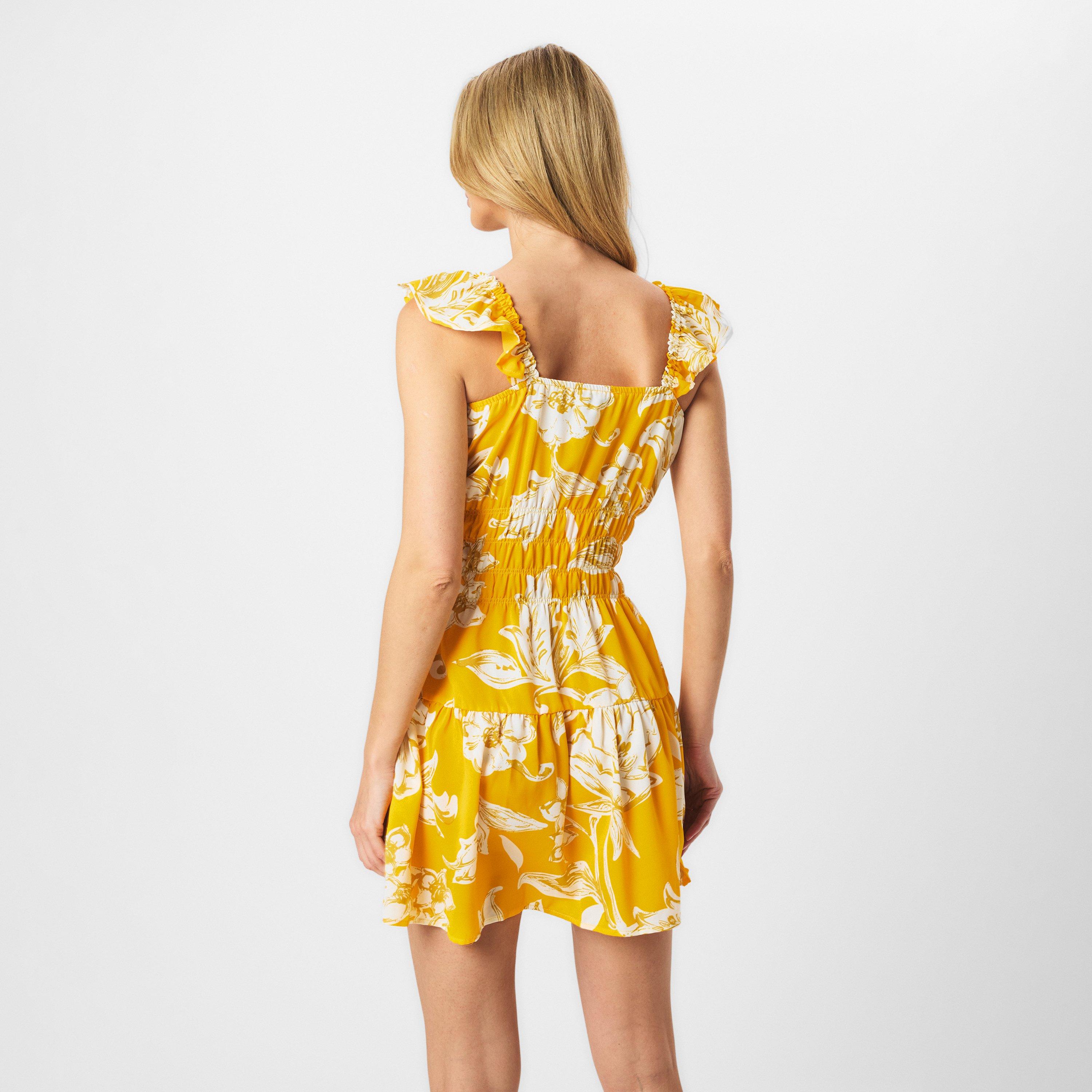 Yellow - AX Paris - Yellow Floral Printed Frill Strap Mini Dress - 4