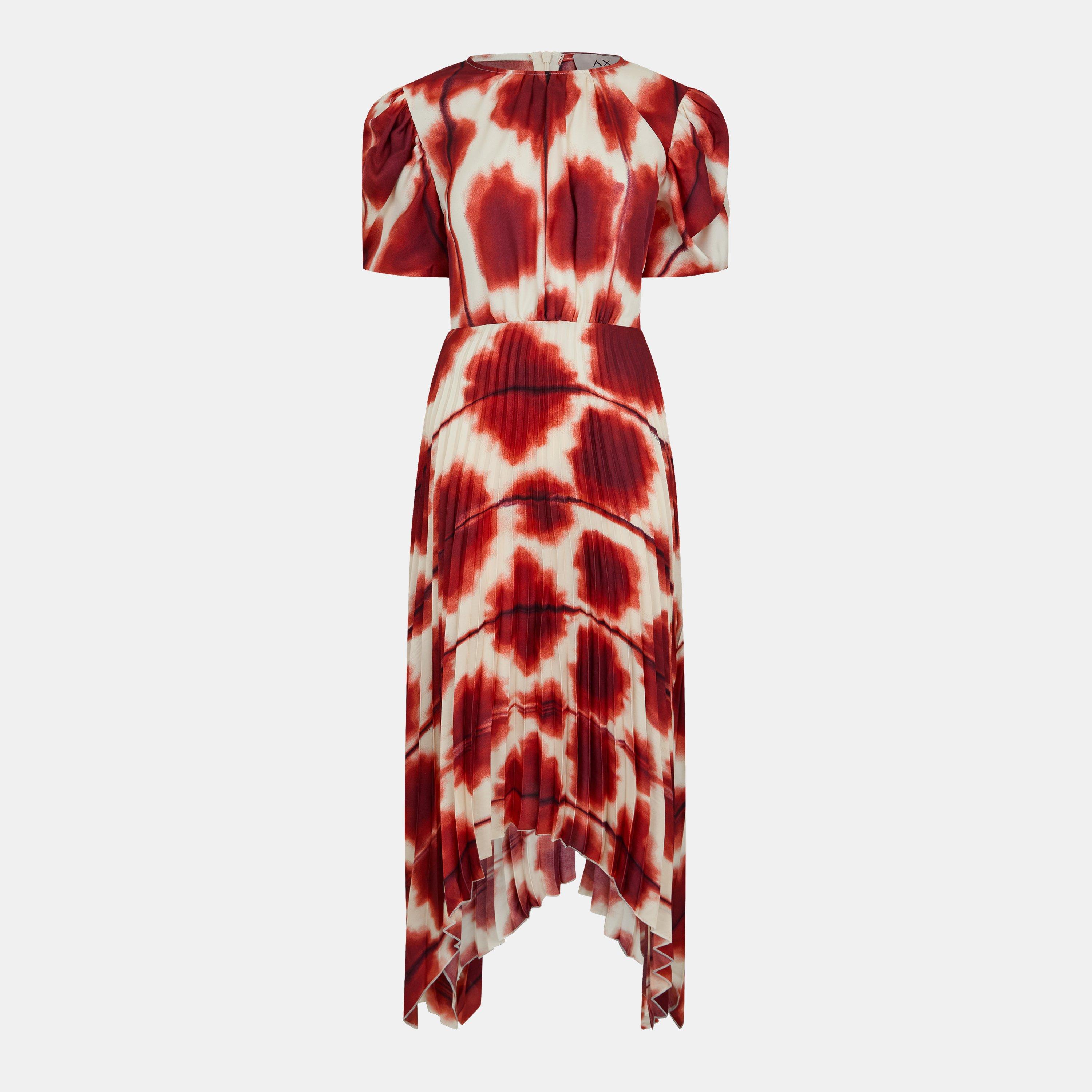 Multi - AX Paris - Rust Printed Puff Sleeve Zig Zag Hem Pleated Midi Dress - 1