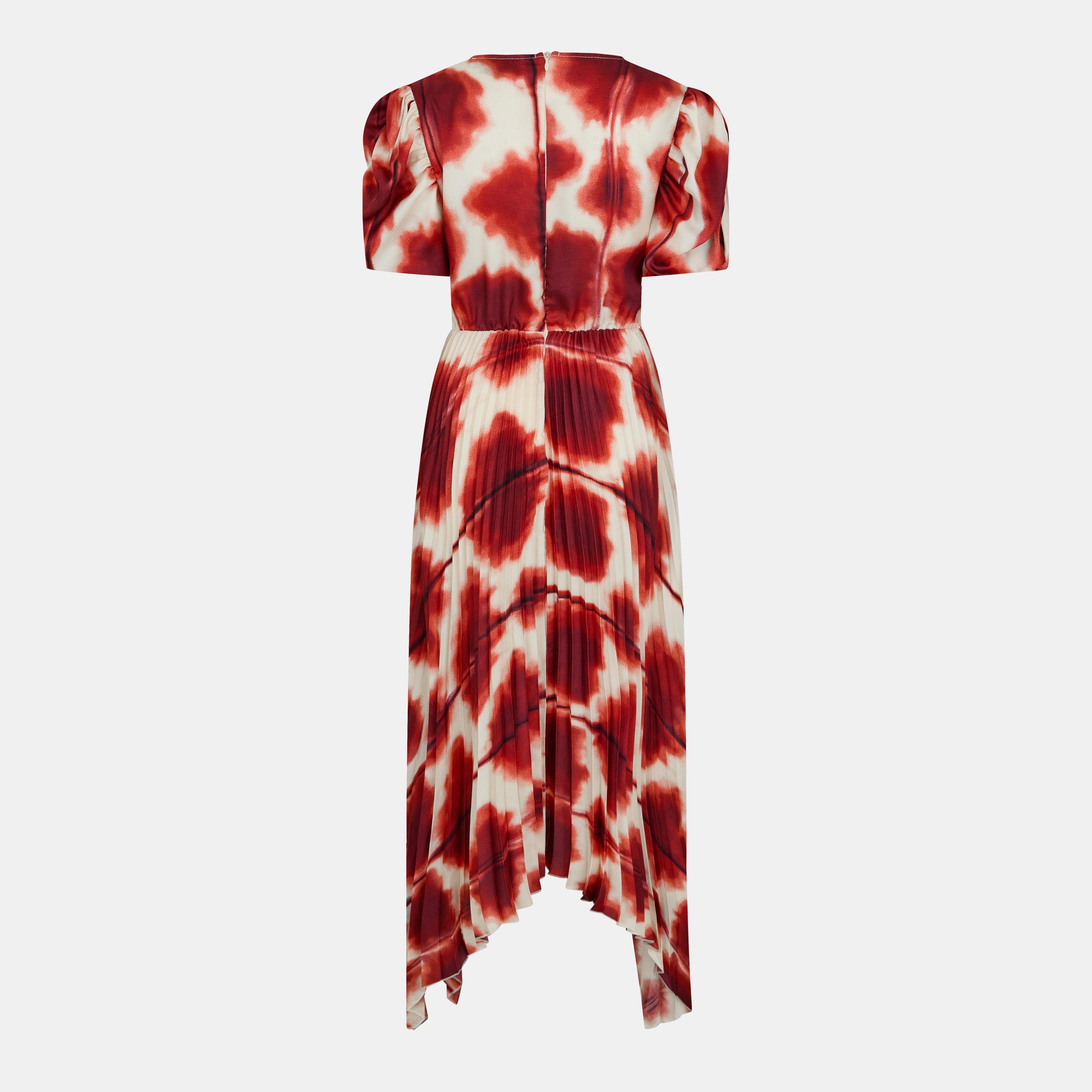 Multi - AX Paris - Rust Printed Puff Sleeve Zag Hem Pleated Midi Dress - 2