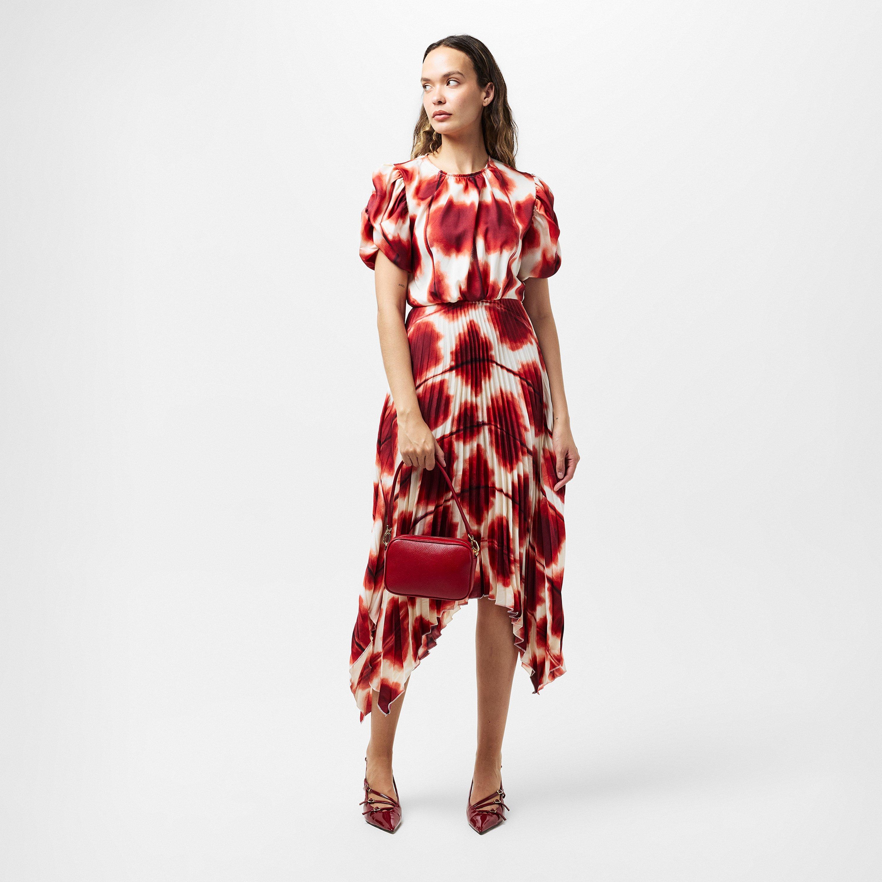 Multi - AX Paris - Rust Printed Puff Sleeve Zag Hem Pleated Midi Dress - 6